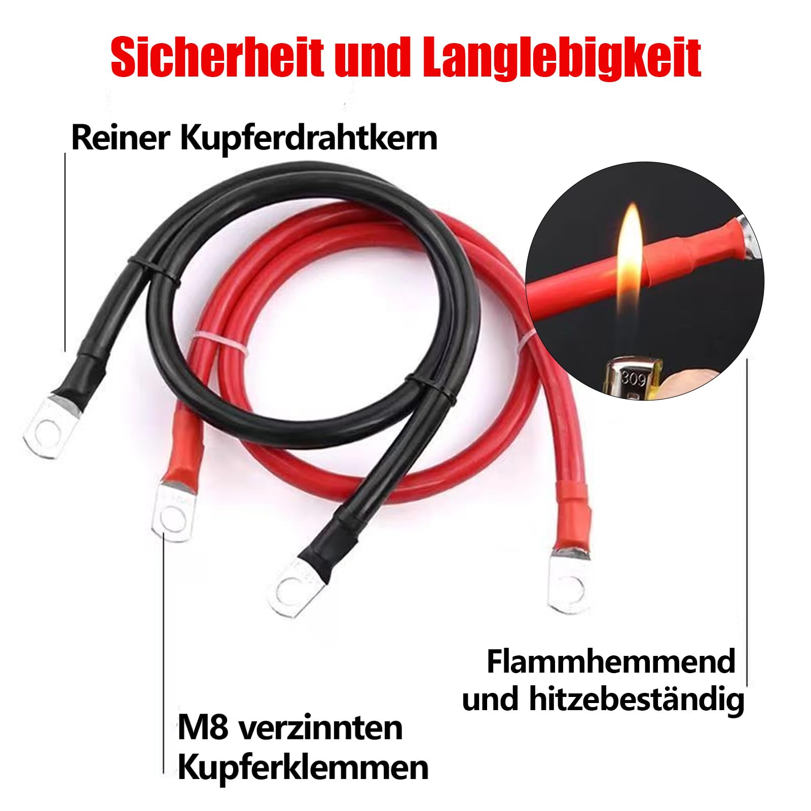 WANGYZJ 2 STK 5 AWG Batteriekabel Aus Reinem Kupfer, Batterie Kabel Mit M8 Ringklemmen, 16mm² Auto Batterie Kabel Für LKW Motorrad Solar Marine Schwarz Rot (Länge: 50 cm) - 5