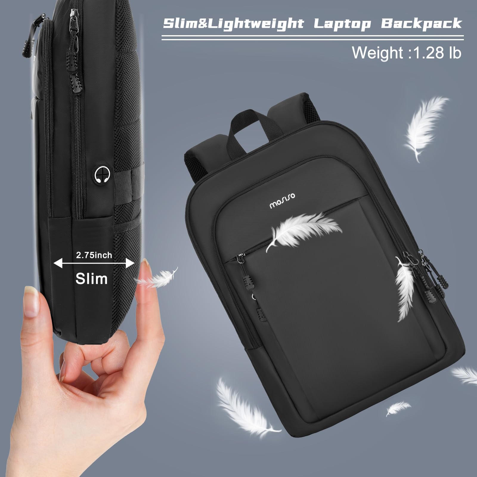 MOSISO Sottile Zaino per Laptop, 15,6 pollici Borsa Impermeabile per Laptop | e 13,3 pollici Custodia Laptop, 13-13,3 pollici Borsa PC, Neoprene Borse Computer con Custodia Piccola, Nero e Nero