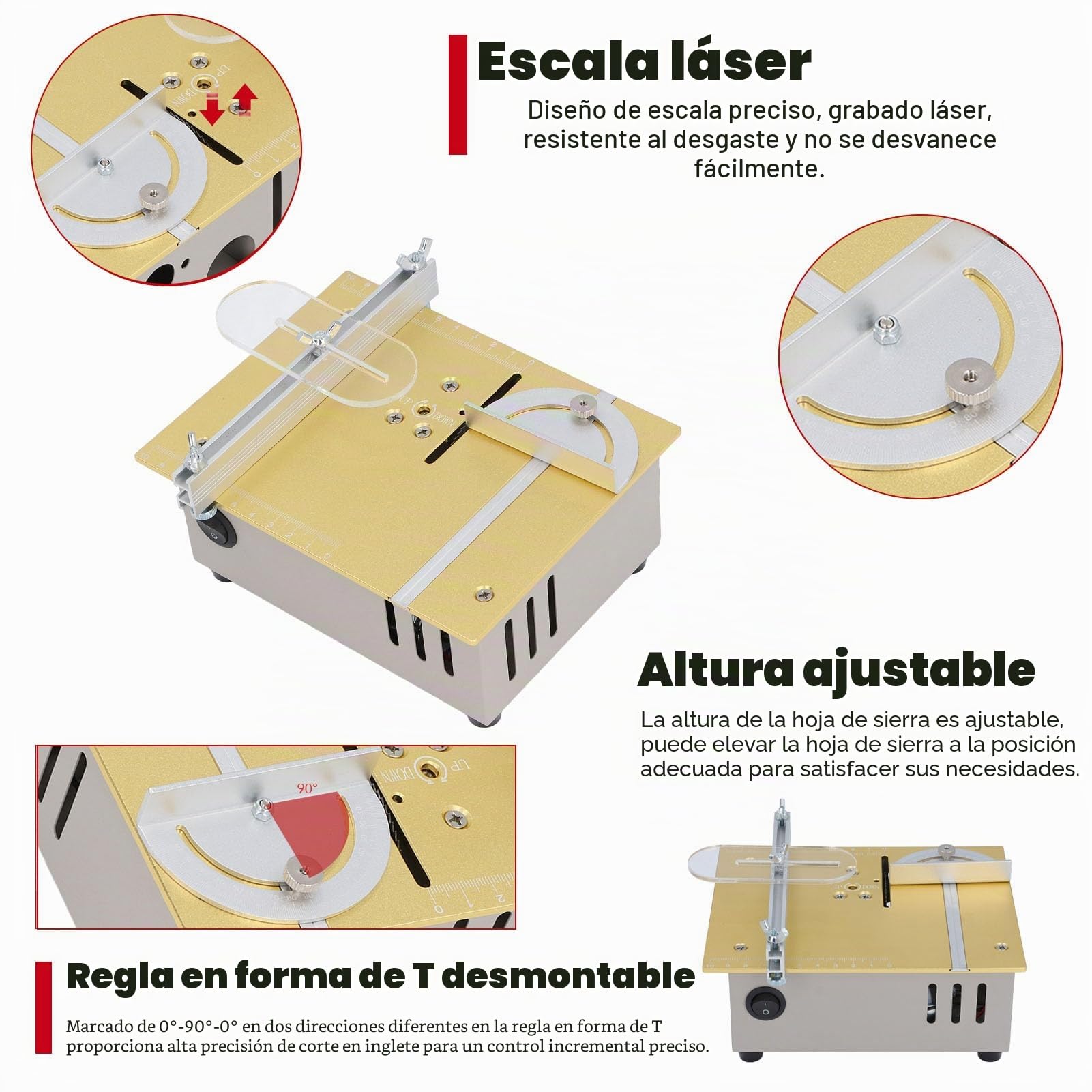 Mini Sierra de Mesa, Pequeña Cortadora de Sierra Eléctrica Portátil para Carpintería con de Hoja Ajustable, Sierra de Mesa Multifuncional de Precisión para Madera, PCB, Plástico