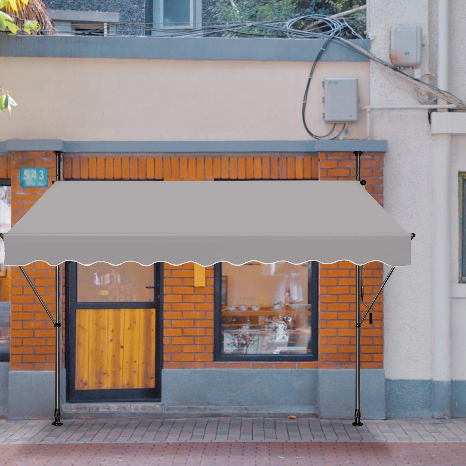 Klemmmarkise Balkon, Markise Einziehbar Manuell, Handkurbel, höhenverstellbar, UV-beständig, ohne Bohren, 100% Polyester (250x120cm, Grau)