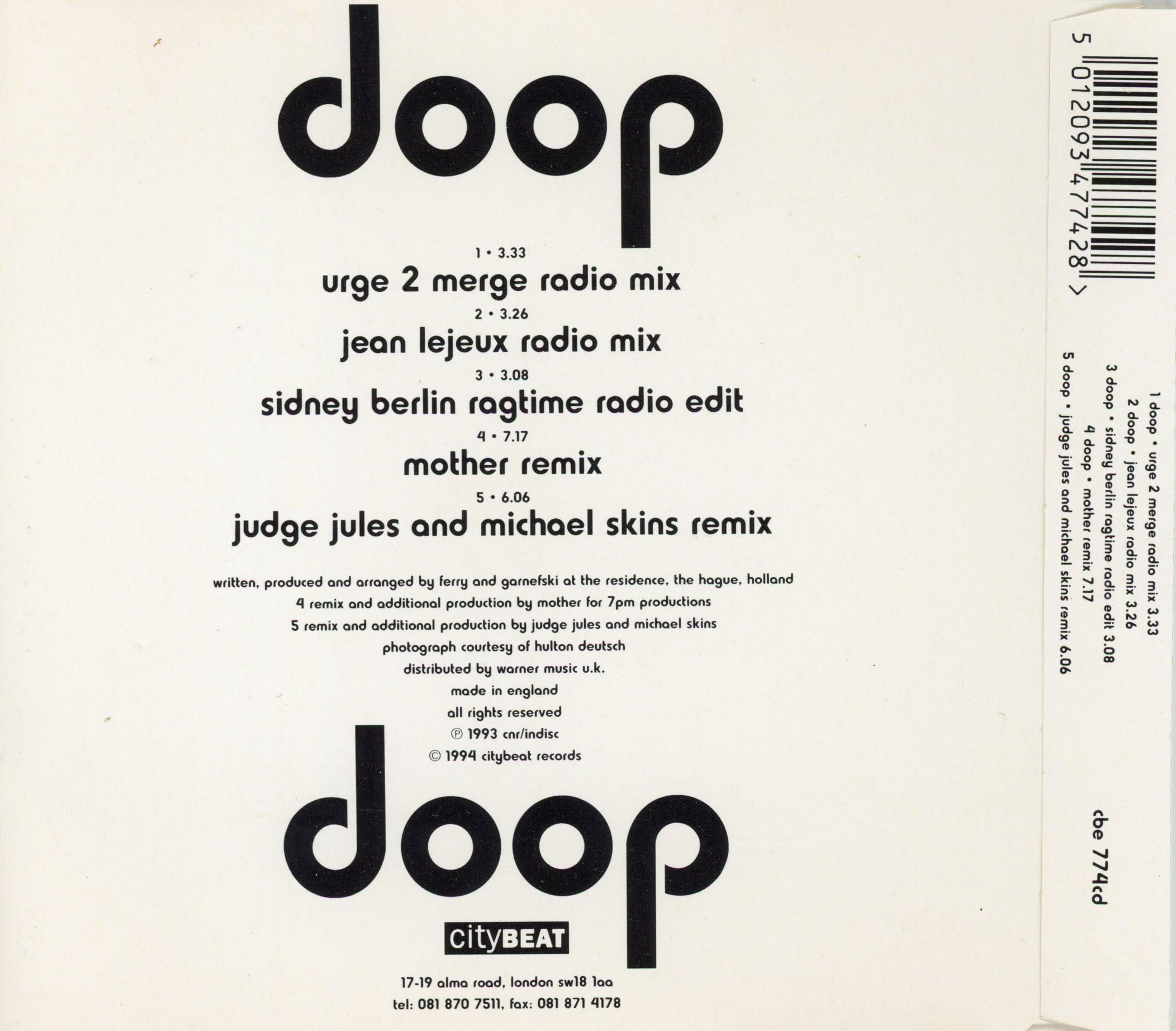 DOOP CD UK CITYBEAT 1994