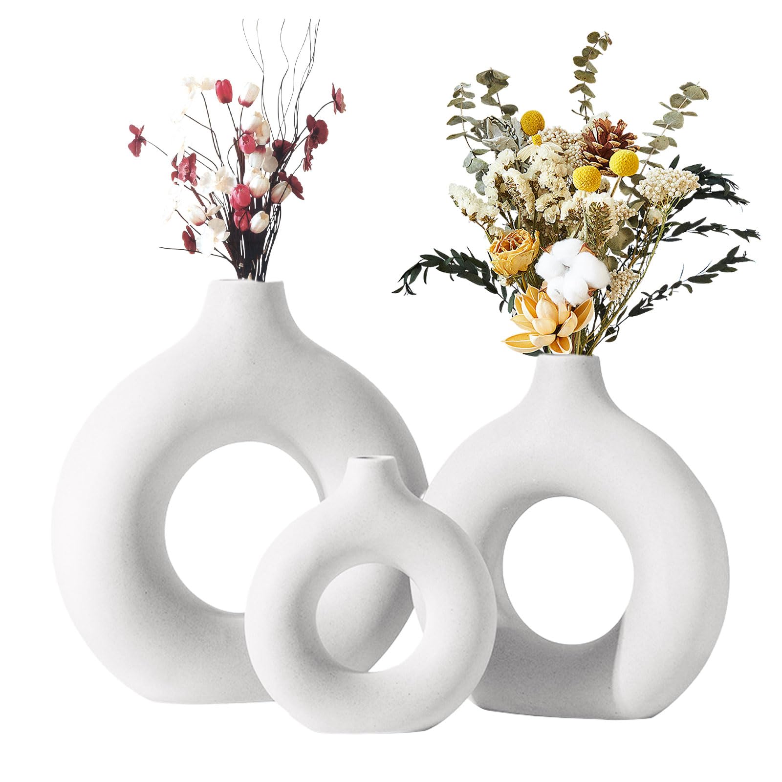 Jarrones Decorativos Modernos - Set de 3 Jarrones para Flores con No Flores, Jarron Ceramica para Decoracion Habitacion Centro de Mesa Decorativo Salon y Decoracion Mesa Comedor