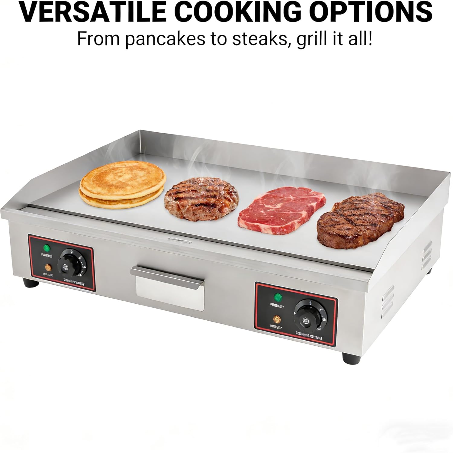 Electric Flat Top Grill 3000W, 30 Inch Stainless Steel Commercial Griddle with Adjustable Thermostat, Large Countertop Restaurant Equipment for Indoor Outdoor Use, 110V Silver