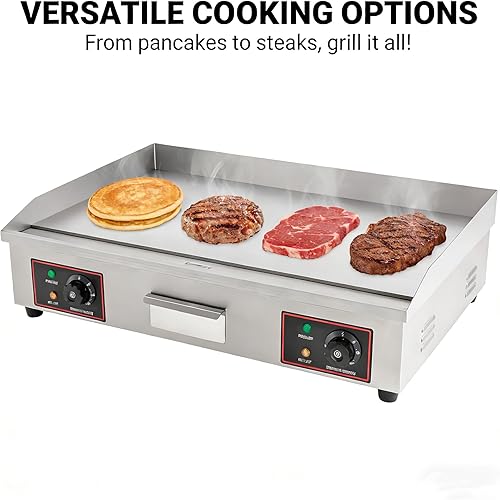 Miniatura 7 de Parrilla eléctrica plana de 3000 W, plancha comercial de acero inoxidable de 30 pulgadas con termostato ajustable, equipo de restaurante de encimera