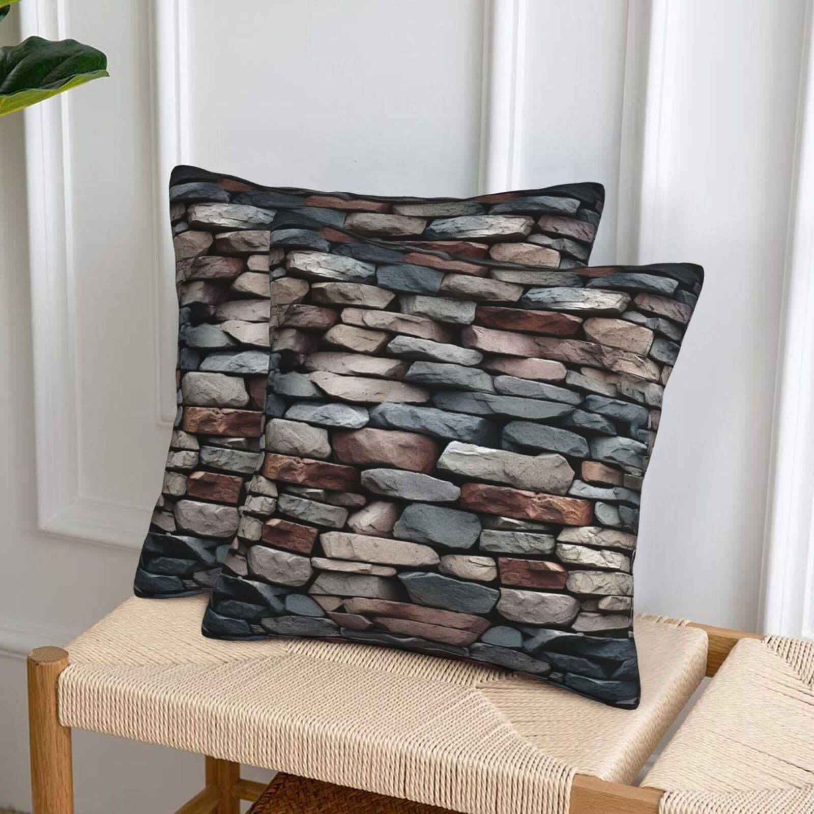 NONHAI Decorative Throw Pillow Covers Set of 2, 18"x18" Square Cushion Case Soft Comfy Stone Throw Pillows for Couch Cushion Livingroom Farmhouse Home Decor Pillowcases