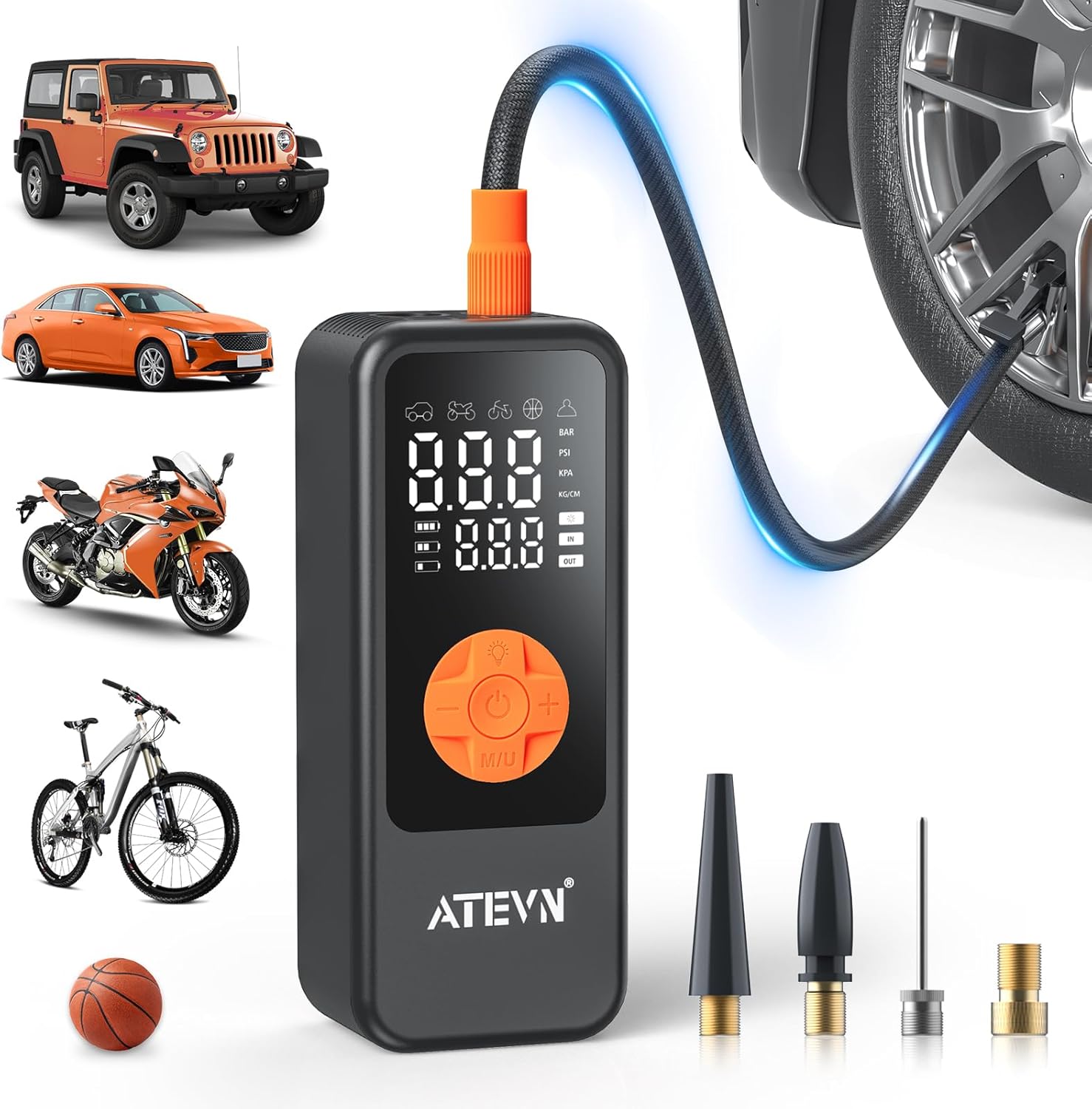 Tire Inflator Portable Air Compressor – Cordless Air Pump for Car Tires with 80W Motor, Auto-Stop Smart Pump Tire Inflator with LED Light,Electric Pump for Car, Motorcycle, Bike, Ball and More Tire Inflator Portable Air Compressor – Cordless Air Pump for Car Tires with 80W Motor, Auto-Stop Smart Pump Tire Inflator with LED Light,Electric Pump for Car, Motorcycle, Bike, Ball and More