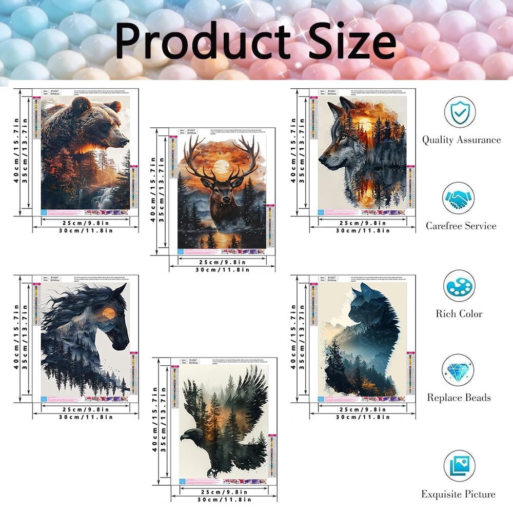 VIGEGU Paquete de 6 kits de arte de diamantes para adultos, kit de pintura de diamantes de animales del bosque para principiantes y adultos, pintura de gemas de puntos de diamante para adultos