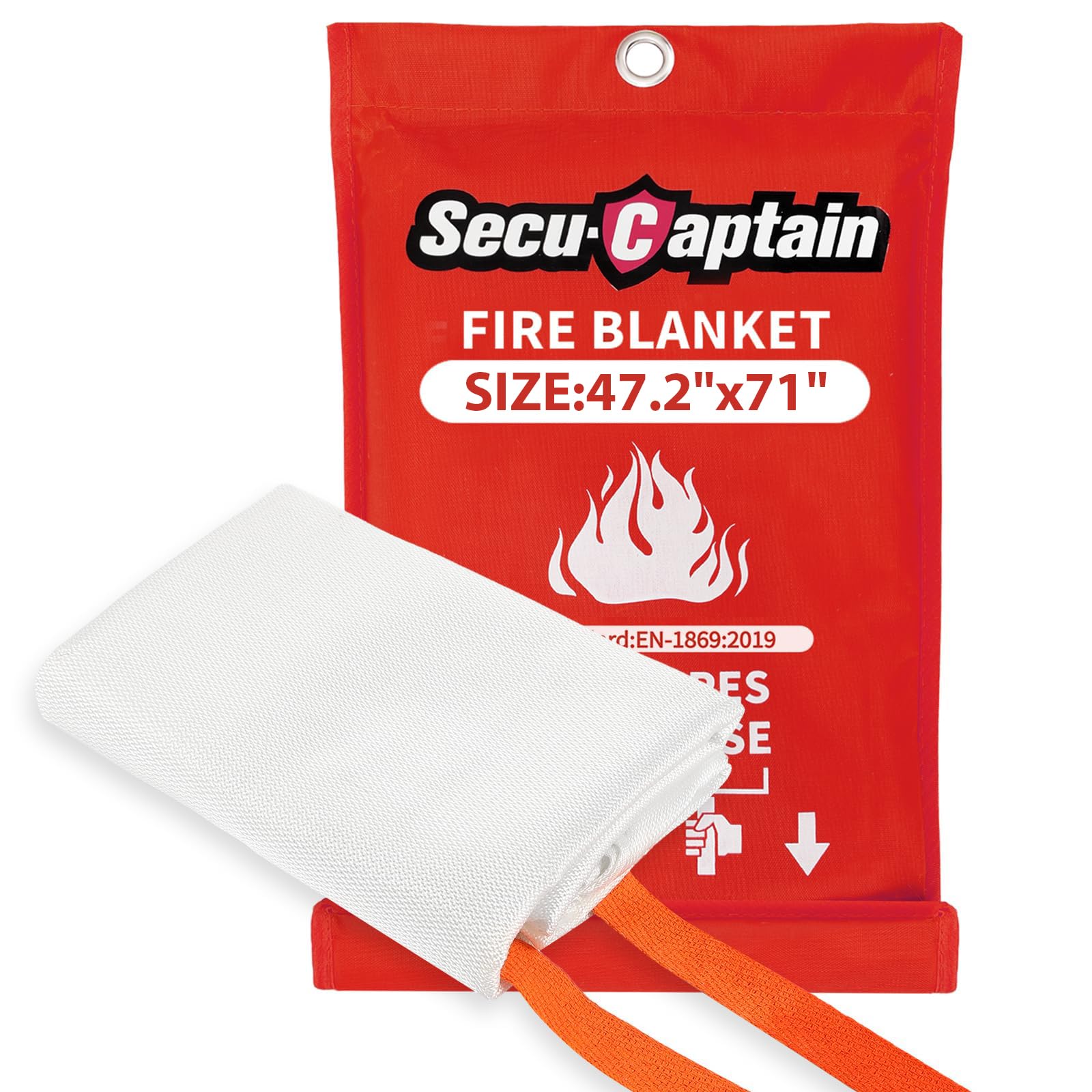 SecuCaptain Emergency Fire Blanket for Home - 47.2"x71" X-Large Flame Retardant Blankets with Fireproof Tabs for House Camping Kitchen Fire Protection Survival Safety