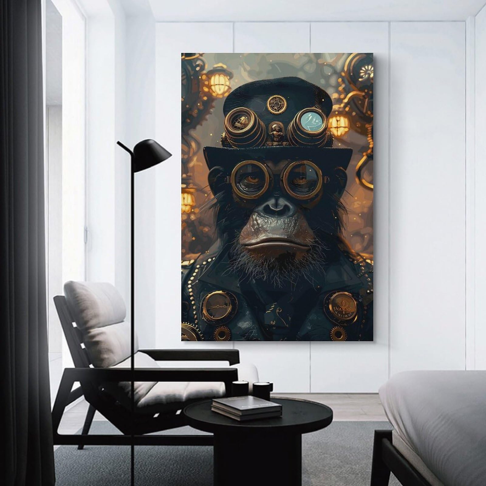 Junmoney Steampunk Animale Ape Canvas Wall Art 20x30inch(50x75cm), for Home Lounge, Bedroom Or Reading Nook, Eye Catching Artwork for Blank Walls