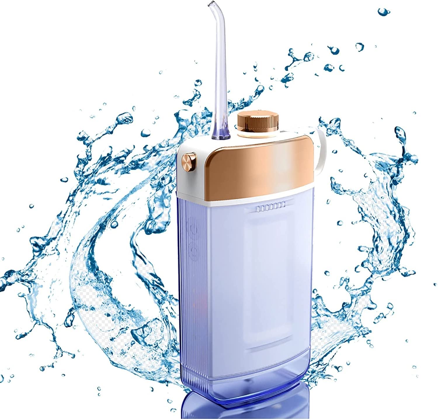 Przenośny bezprzewodowy irygator dentystyczny do jamy ustnej ze zbiornikiem 220 ml i 4 dyszami, baterią 1800 mAh, głębokim czyszczeniem zębów 360 ° (Blue)