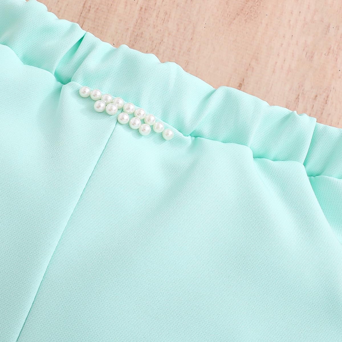 Kid Girls 3-Piece Outfit Set Size 4-7 Blazer Jacket, Pearl Decorated Knit Camisole, Shorts with Pearl Decor Clothes - Image 6