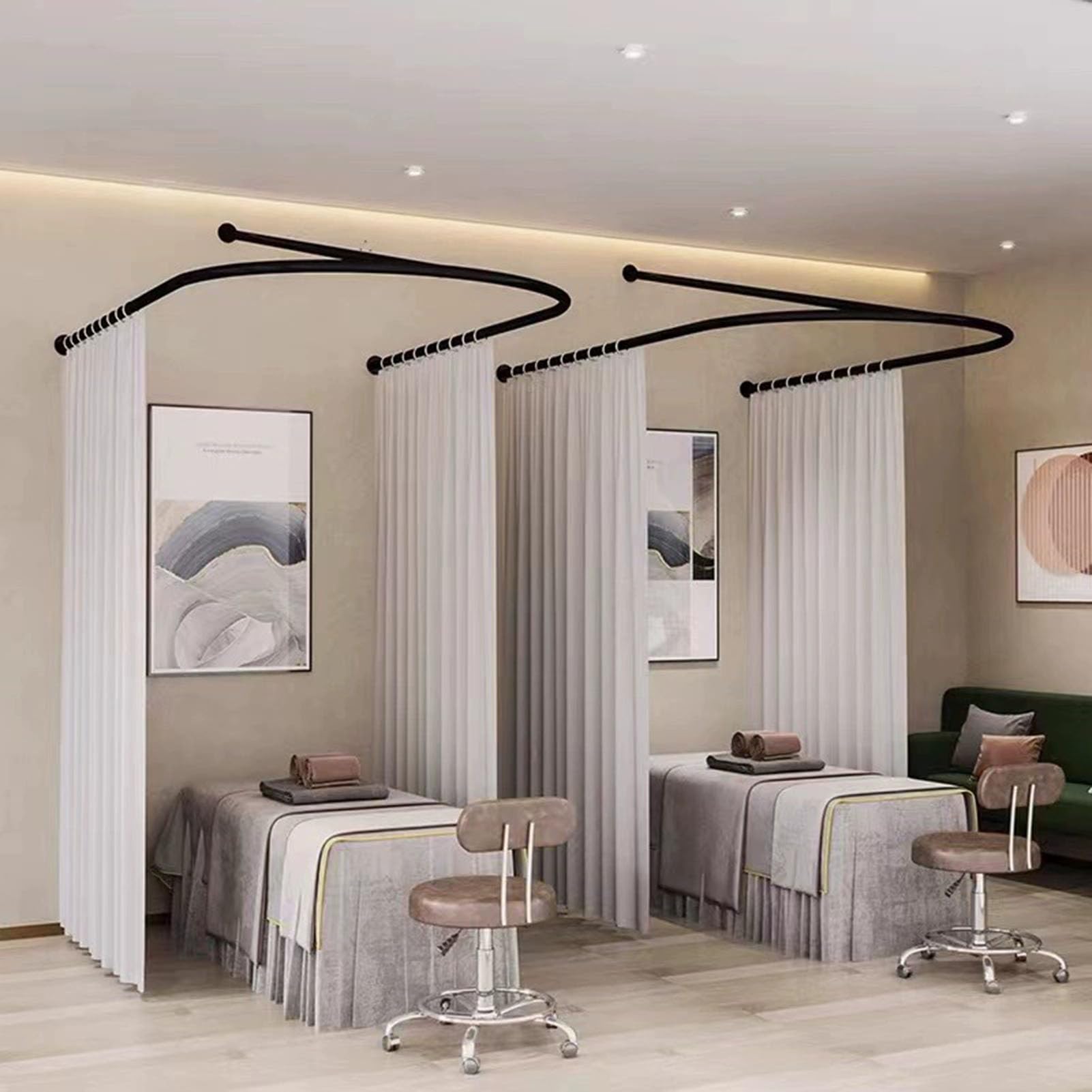 Rideau de Séparation Pour Salon de Beauté,tringle À Rideau de Douche en U Avec Support Métallique,tringle À Rideau de Vestiaire Murale Commerciale,rideau de Séparation Pour Cabine D'essayage Médicale