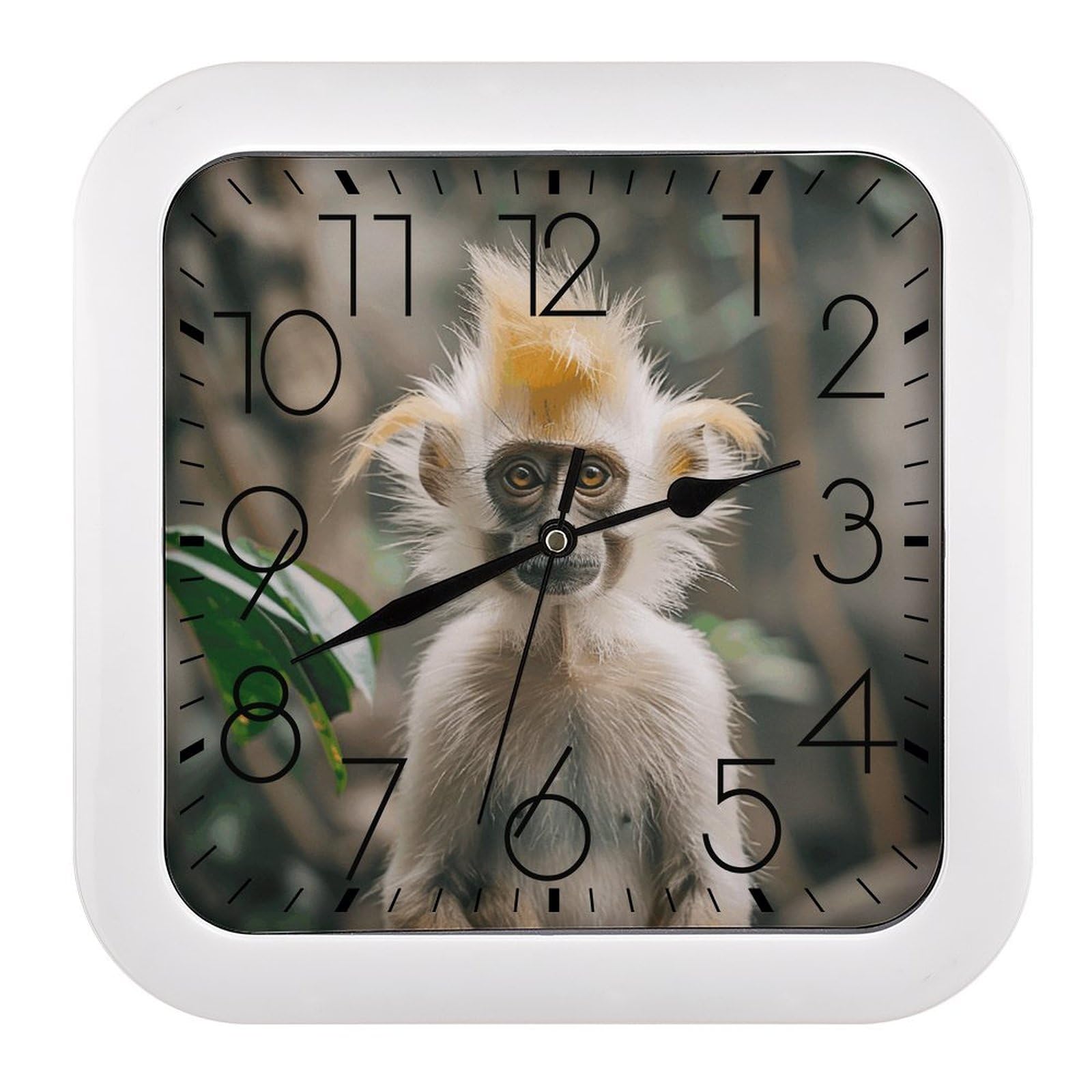 Horloge carrée singe aux cheveux dorés au design moderne et finitions haut de gamme