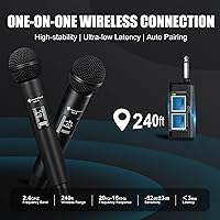 Vista 4 de Micrófono inalámbrico - Micrófono de karaoke para cantar - Micrófonos de mano dinámicos dobles recargables con receptor - Micrófono inalámbrico