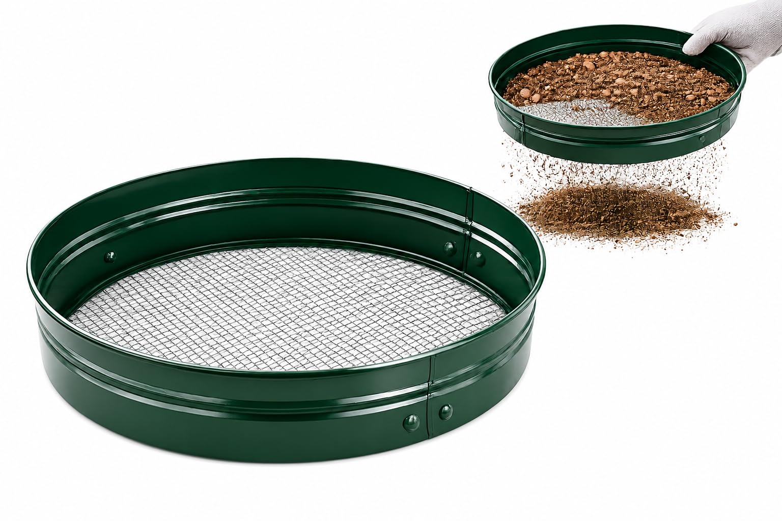 Tamis de jardin maille fine 0,95 cm Flatro pour terreau, gravier et compost de culture