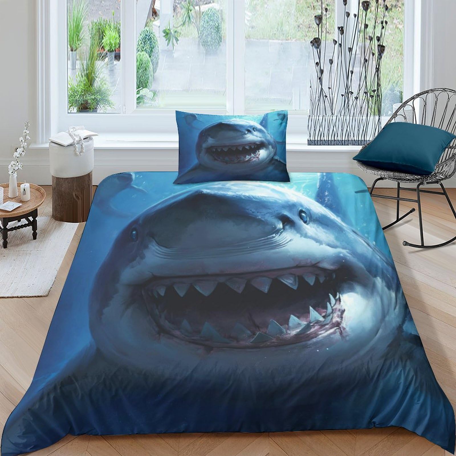 Parure de lit requin 3D housse de couette microfibre respirante lit simple 135x200
