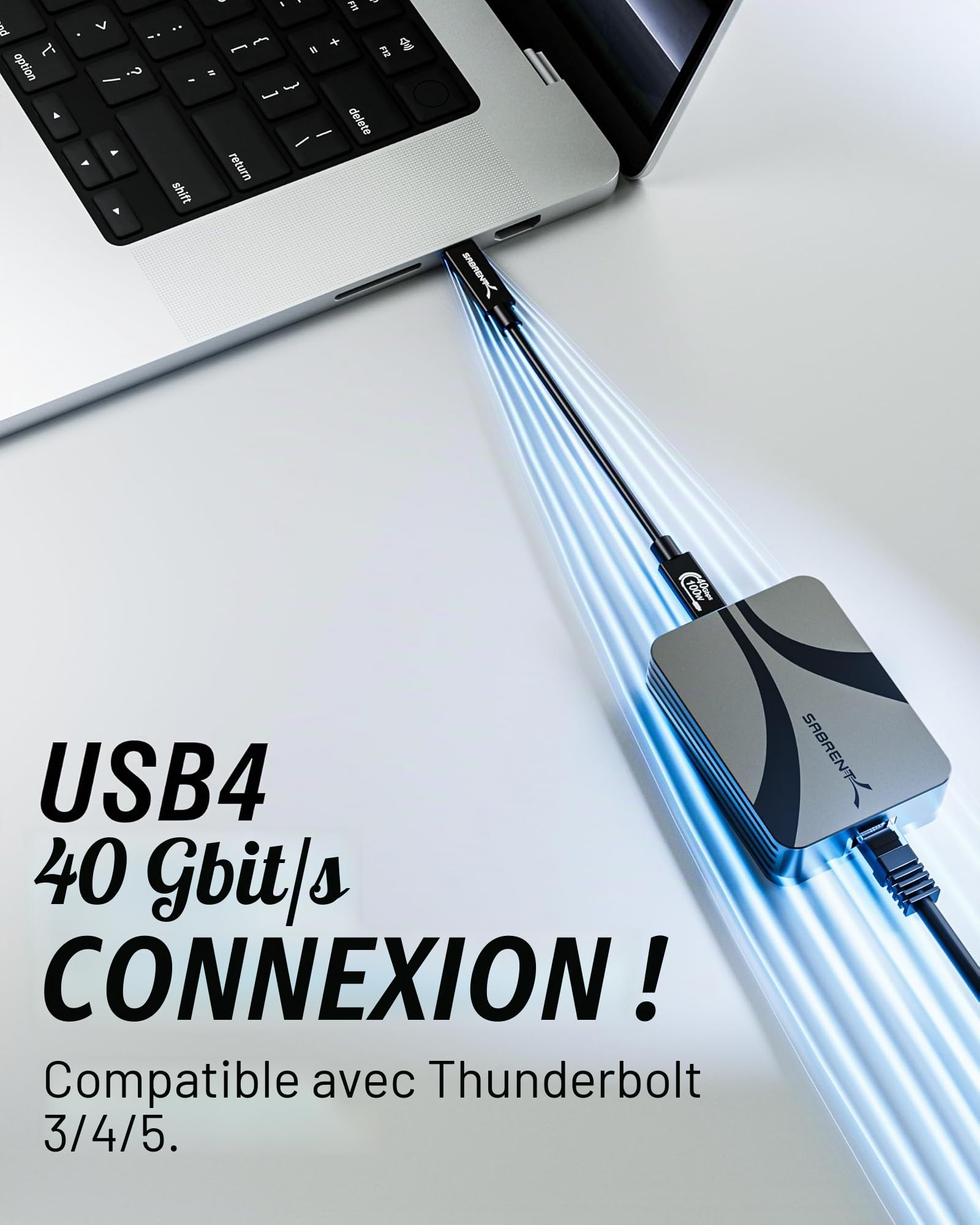 SABRENT Adaptateur Thunderbolt/USB4 vers 10 Gigabit Ethernet, adaptateur réseau USB-C 10 GbE pour Thunderbolt 3/4/5 et USB4 uniquement (pas USB standard), aluminium, Wake-on-LAN, Multi-Gig 5G/2.5G/1G