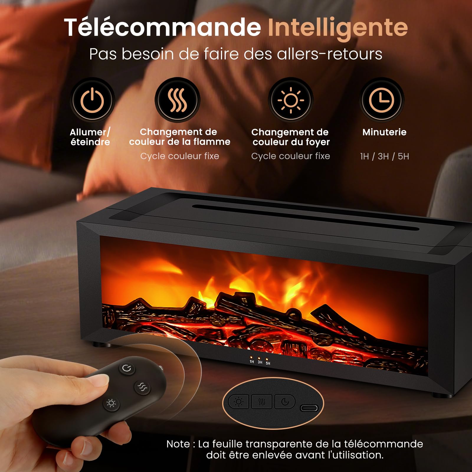BuzzoXerex Diffuseur Huiles Essentielles Cheminée, Diffuseur Parfum Maison Flamme avec Télécommande, 7 Types de Lampes LED Avec Minuterie, Idéal Pour la Maison Bureau Sport