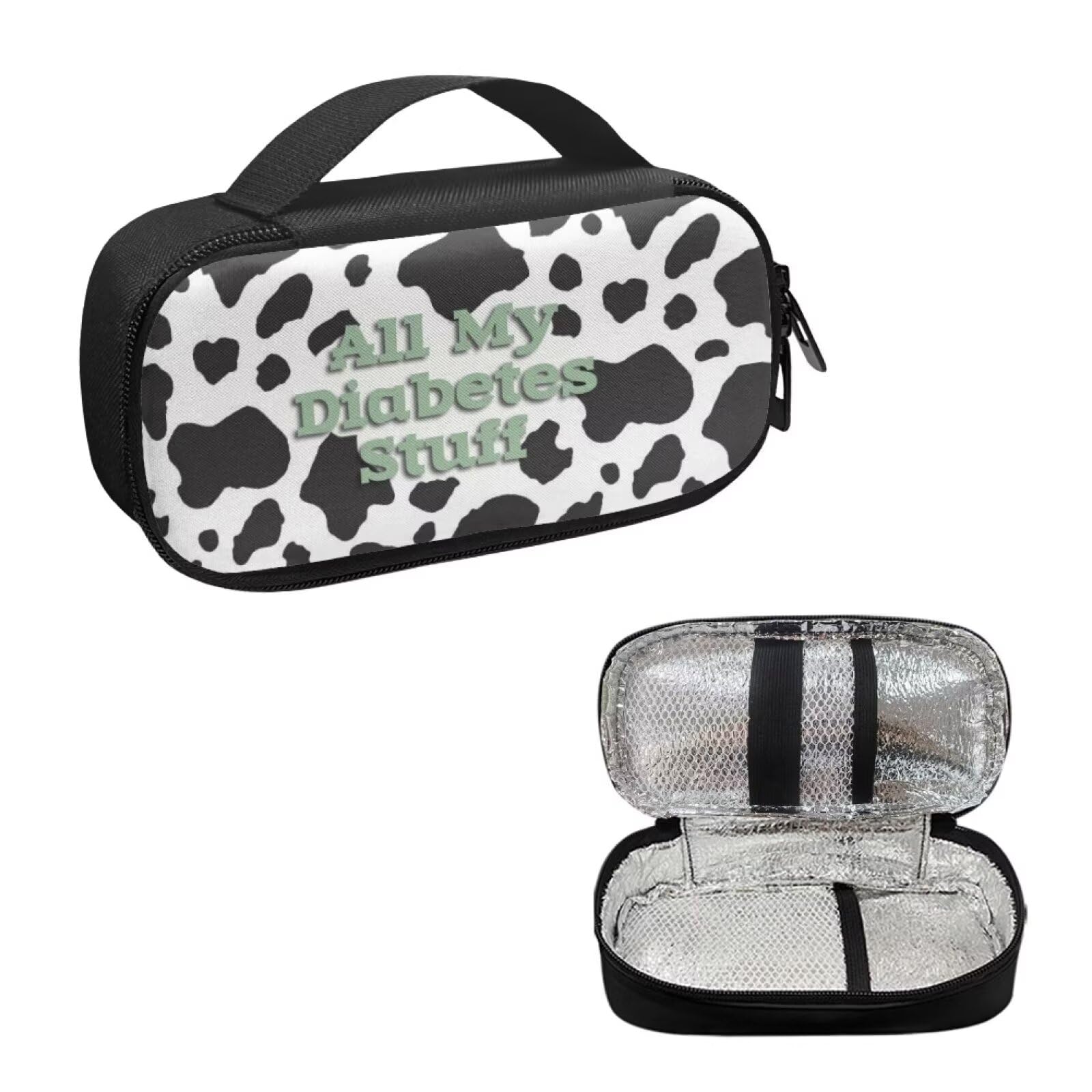 Tuoxiukan Cow Print Insulin Cooling Bag Insulated Diabetic Supplies Bag Carrying Case Organizer for Diabetes Testing Kit Portable Diabetic Insulin Travel Case, All My Diabetes Shit