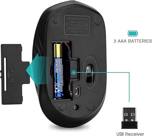 Miniatura 5 de Rii Ratón inalámbrico, 2.4G portátil para computadora, laptop, Windows, oficina, incluye dongle USB inalámbrico (paquete de 2 (negro)