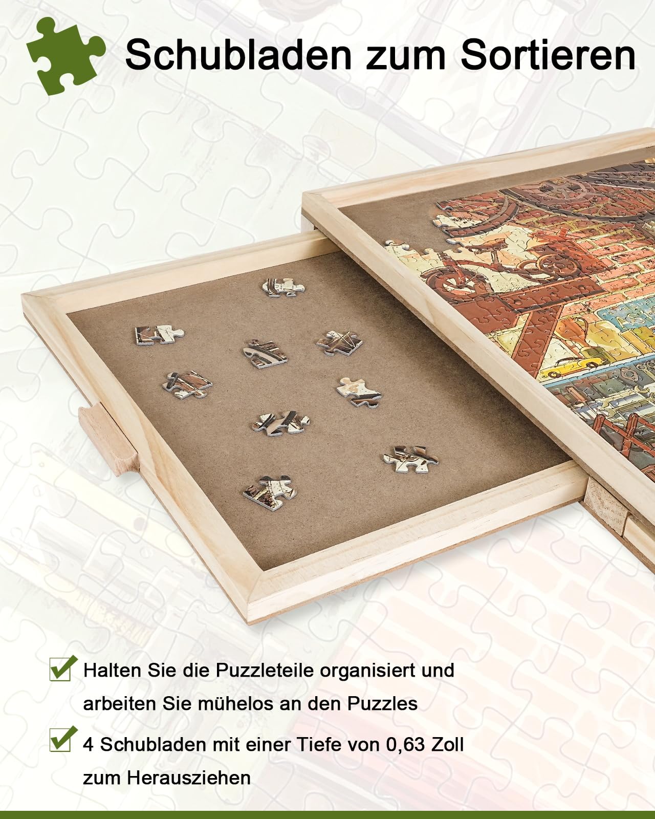 2000-Teile-Drehbares Puzzlebrett mit Schubladen und Abdeckung, 102 x 72,4 cm Tragbarer Holz-Puzzletisch für Erwachsene, Lazy Susan Drehbrett, Geburtstagsgeschenk für Mama