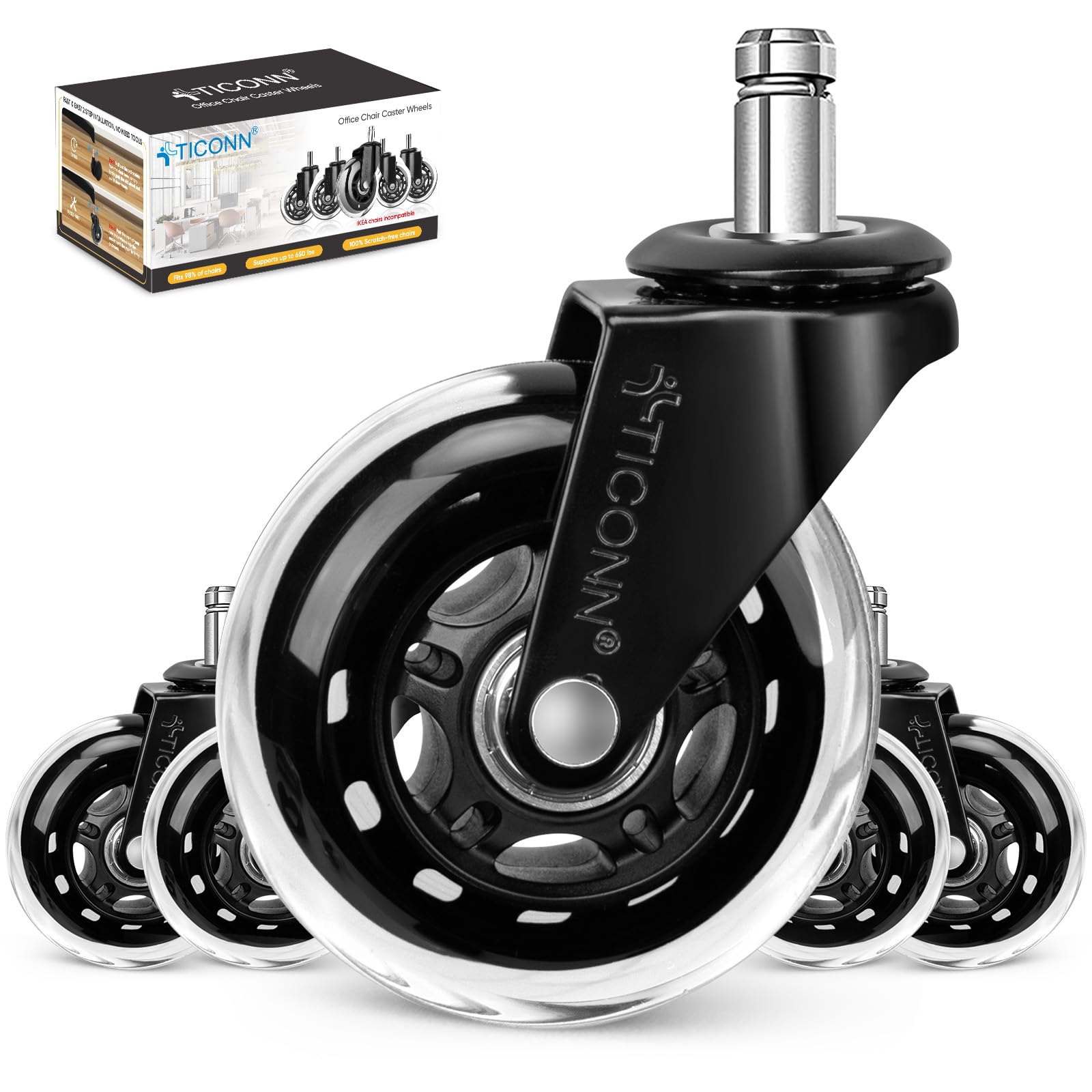Office Chair Wheels - 3" Caster Set -11 Office Chair Wheels - 3" Caster Set -11