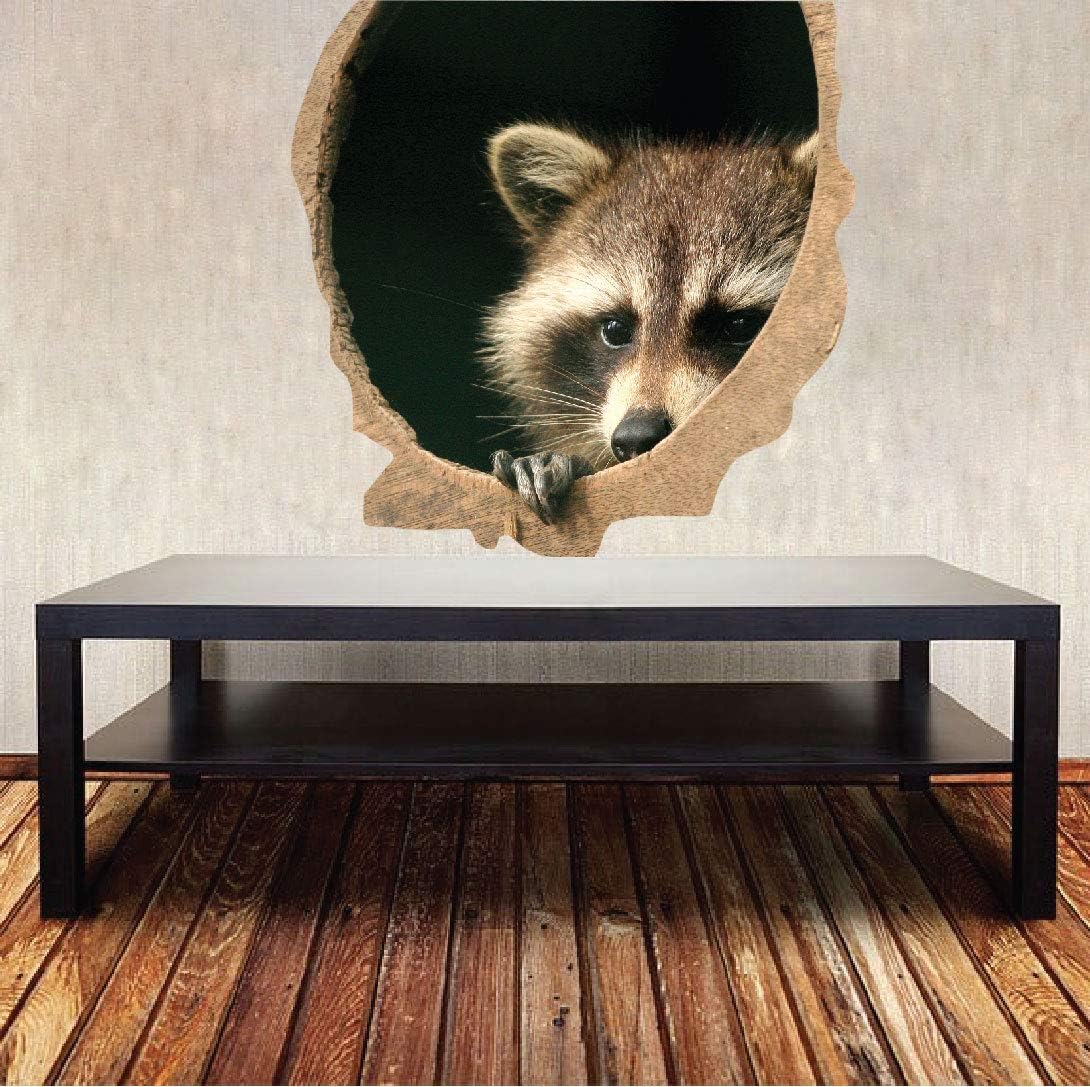 3D Raccoon Home Decor - Raccoon Wall Decal Wild Animal Mural Sticker Removable Tree Raccoons Bedroom Peel and Stick Apartment Wall Decal, a39