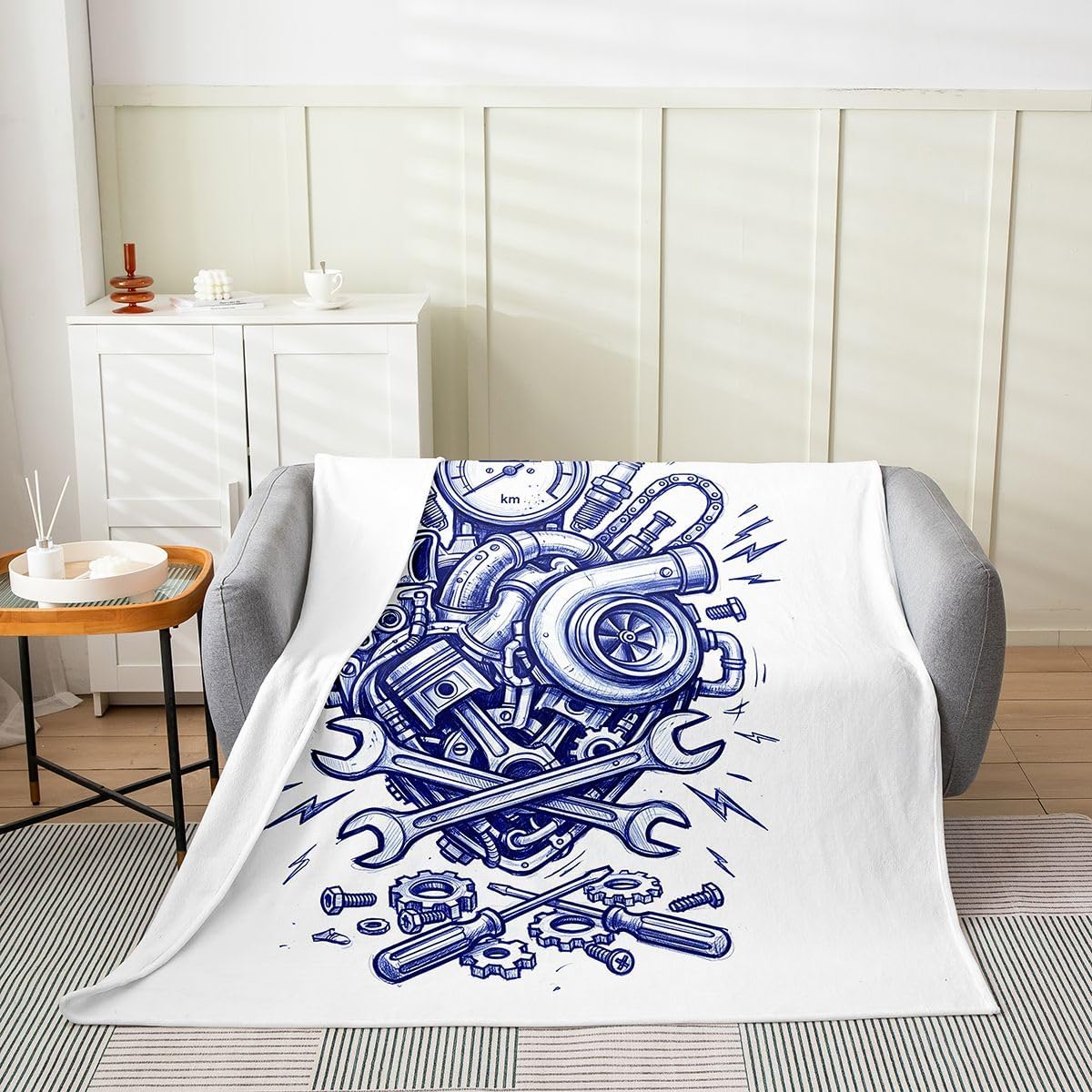 Castle Fairy Engine Gear Print Flannel Blankets 30"×40",Boys Adult image 3