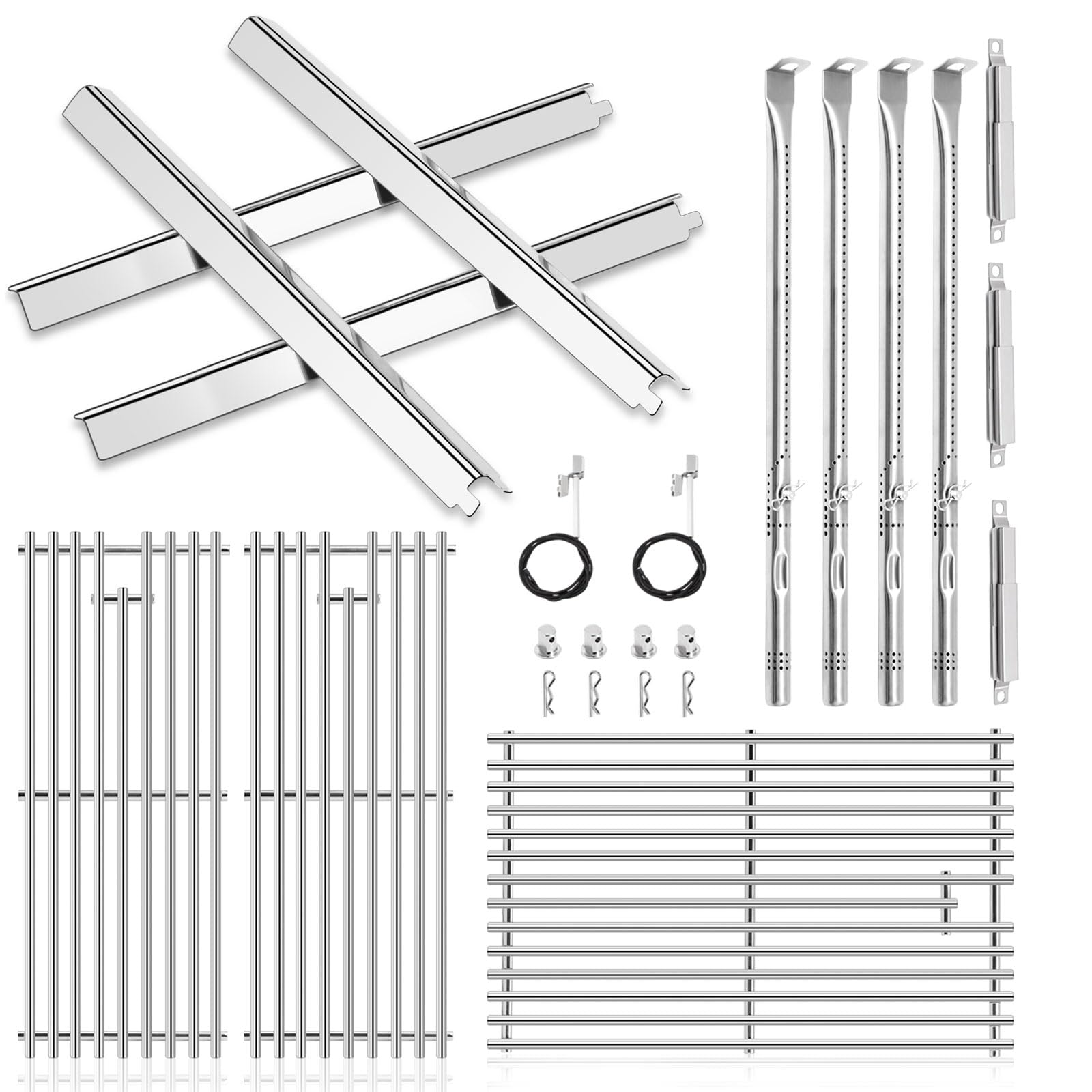 Criditpid Replacement Parts for Charbroil Performance 4 Burner 463365021 463366022 463351021 463350722 463354021 463365522, Grill Grates, Heat Plates, Burners and Igniter for Charbroil Grill Parts