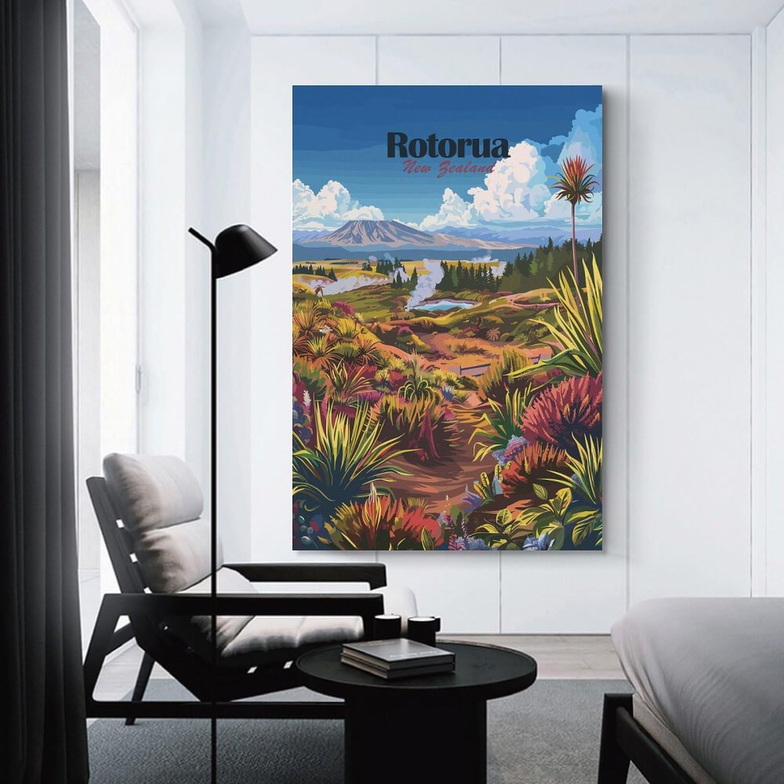 Junmoney Rotorua, New Zealand Landscape Canvas Wall Picture 20x30inch(50x75cm), for Contemporary Homes, Apartments Or Offices, Wall Decor with Flexible Room Appeal