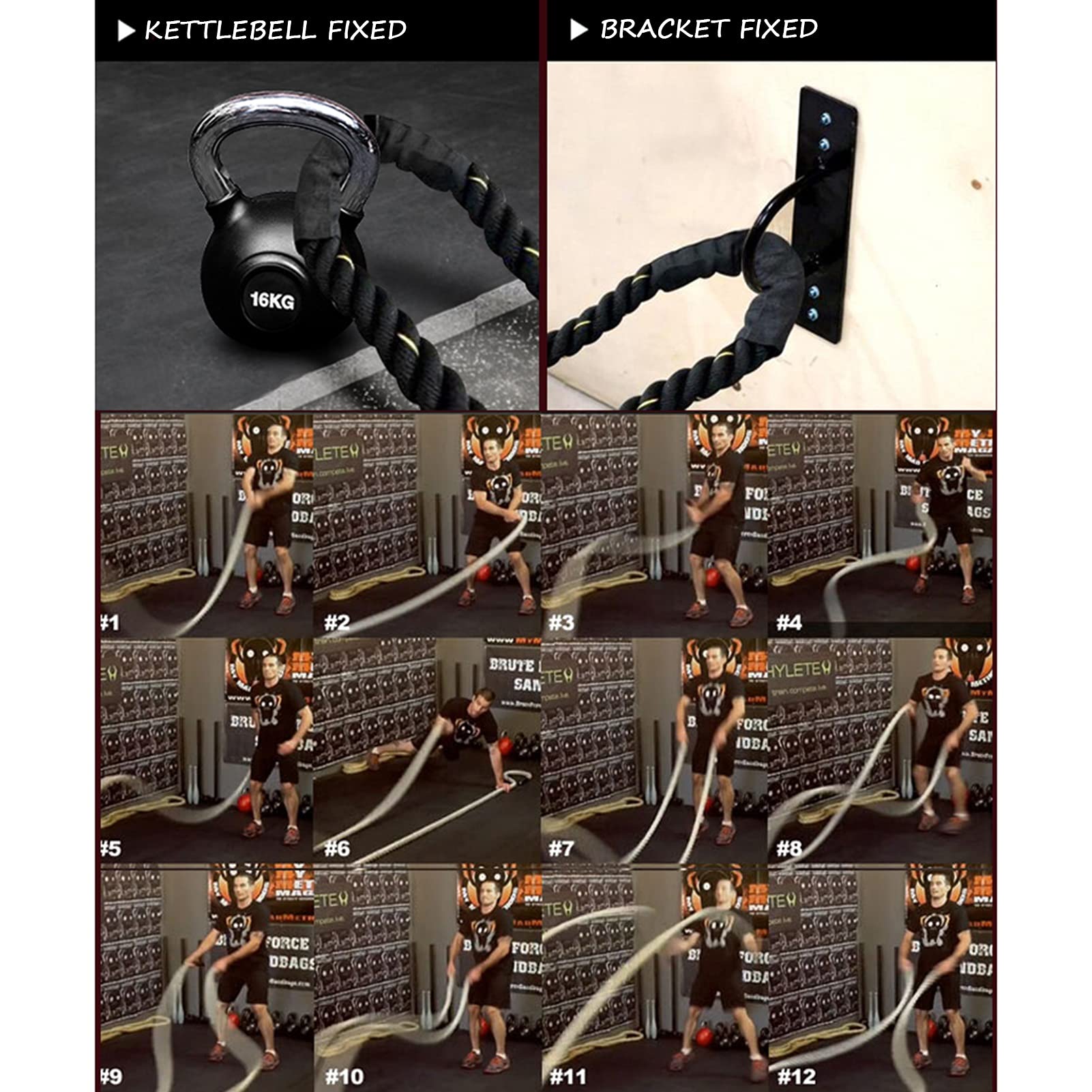 Battle Rope, 15m Übungsseil mit Schutzhülle und Ankerset, für Ganzkörpertraining Power Training Verbessern Sie Den Kraftaufbau Muskel (Size : 50mm)
