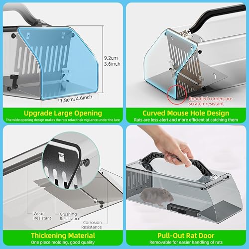 Miniatura 5 de Trampas humanas para ratones de 12 pulgadas para interiores y exteriores, para el hogar, trampa para ratas en jaula viva, trampa extendida