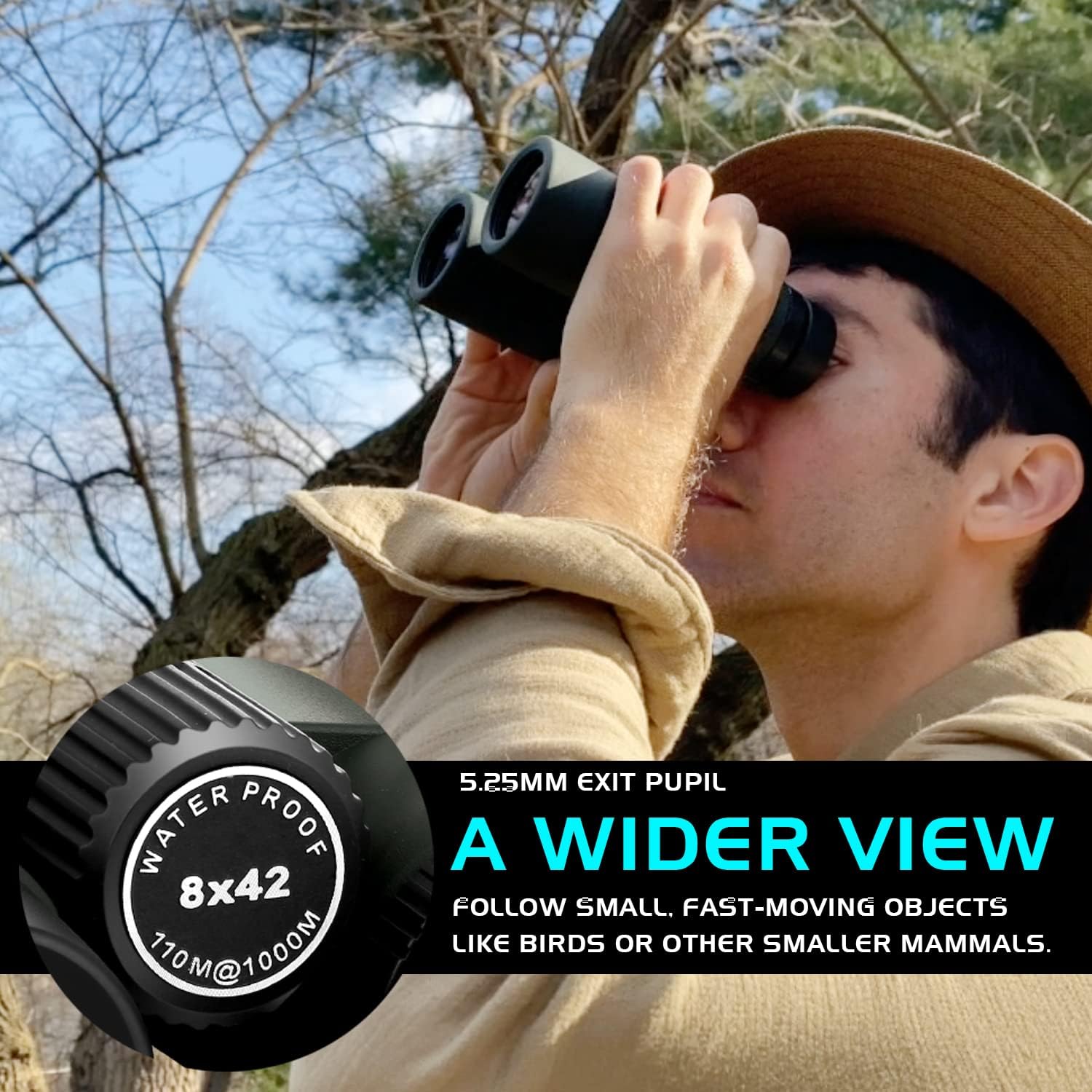 New Arrivals Hontry 8x42 Waterproof IPX6 Binoculars for Bird Watching and Hunting