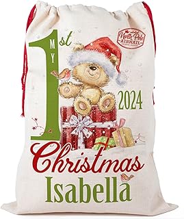 KRAFTYGIFTS Personalised 1st Christmas Sack Large Baby First Gift Santa Stockings Childrens Xmas Post Mail Bags NS018 (Large)