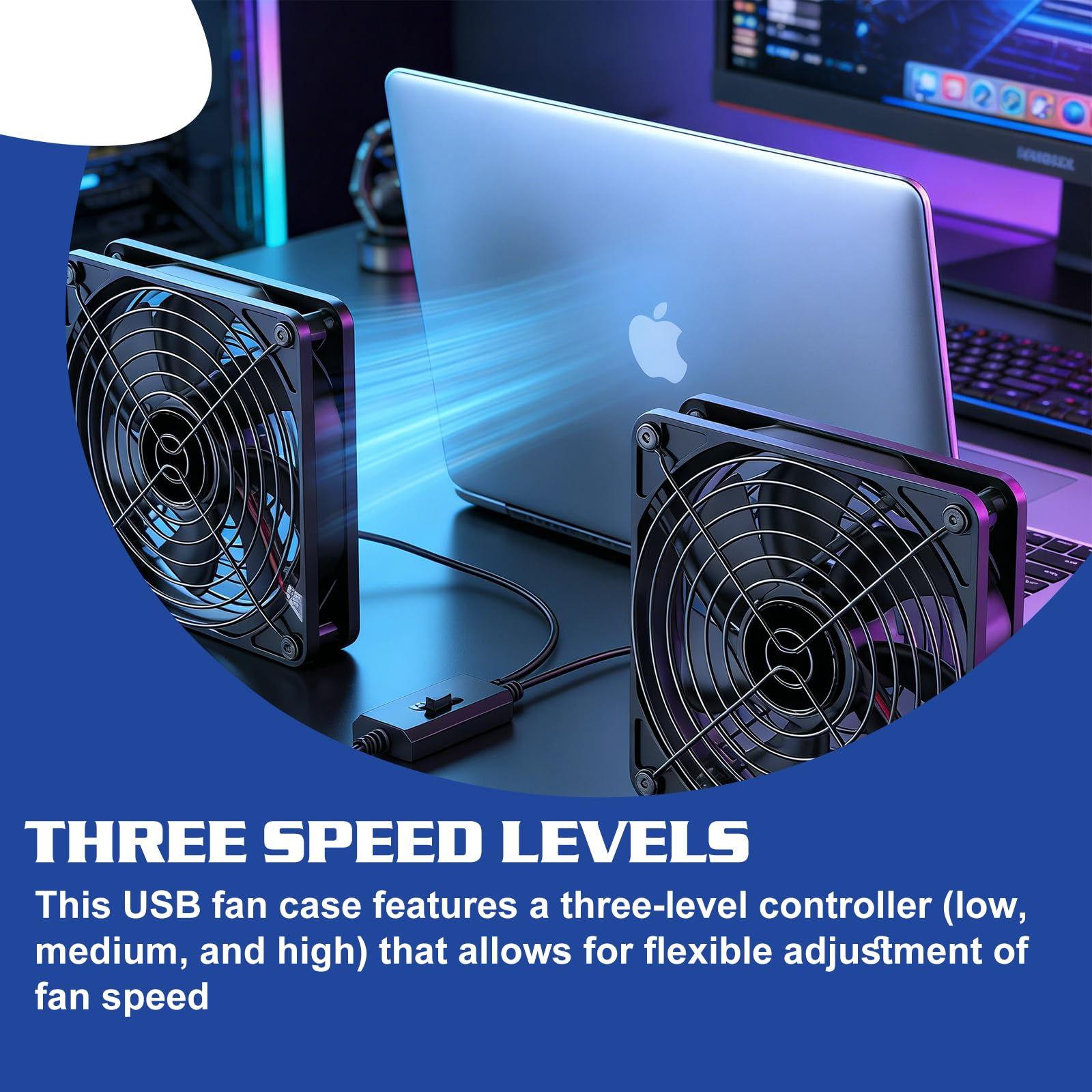 Ventilador USB de 120 mm con regulador de temperatura digital, 5 V Dual USB para PC con 3 velocidades ajustables, ventilador de carcasa, ventilador USB Dual Rodamiento de bolas para PS5/router/TV Box