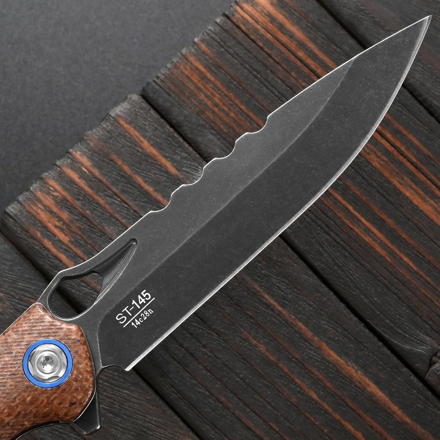 Sitivien ST145 Folding Pocket Knife,Black Stonewashed 14C28N Steel Blade,Micarta Handle EDC Tool Knife for Outdoor Survival,Camping,Hiking,Hunting(Brown) …
