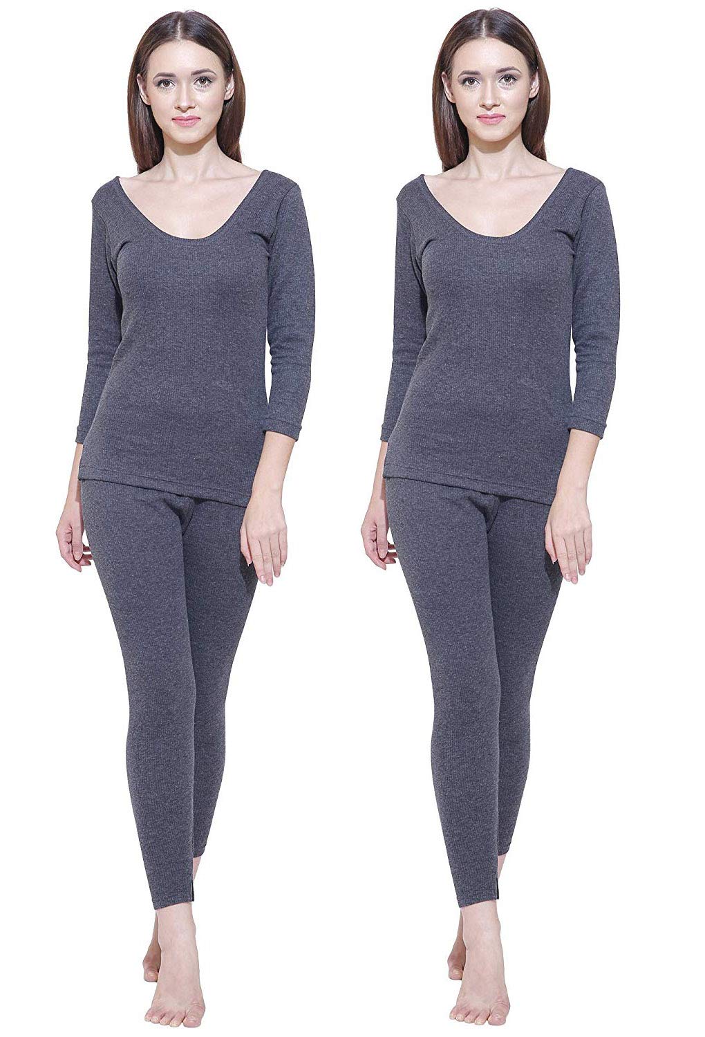bodycare insider Women Charcoal Melange Round Neck Full Sleeves Upper/Top and Lower/Trouser/Bottom Thermal Set - Pack of 2-picture-32
