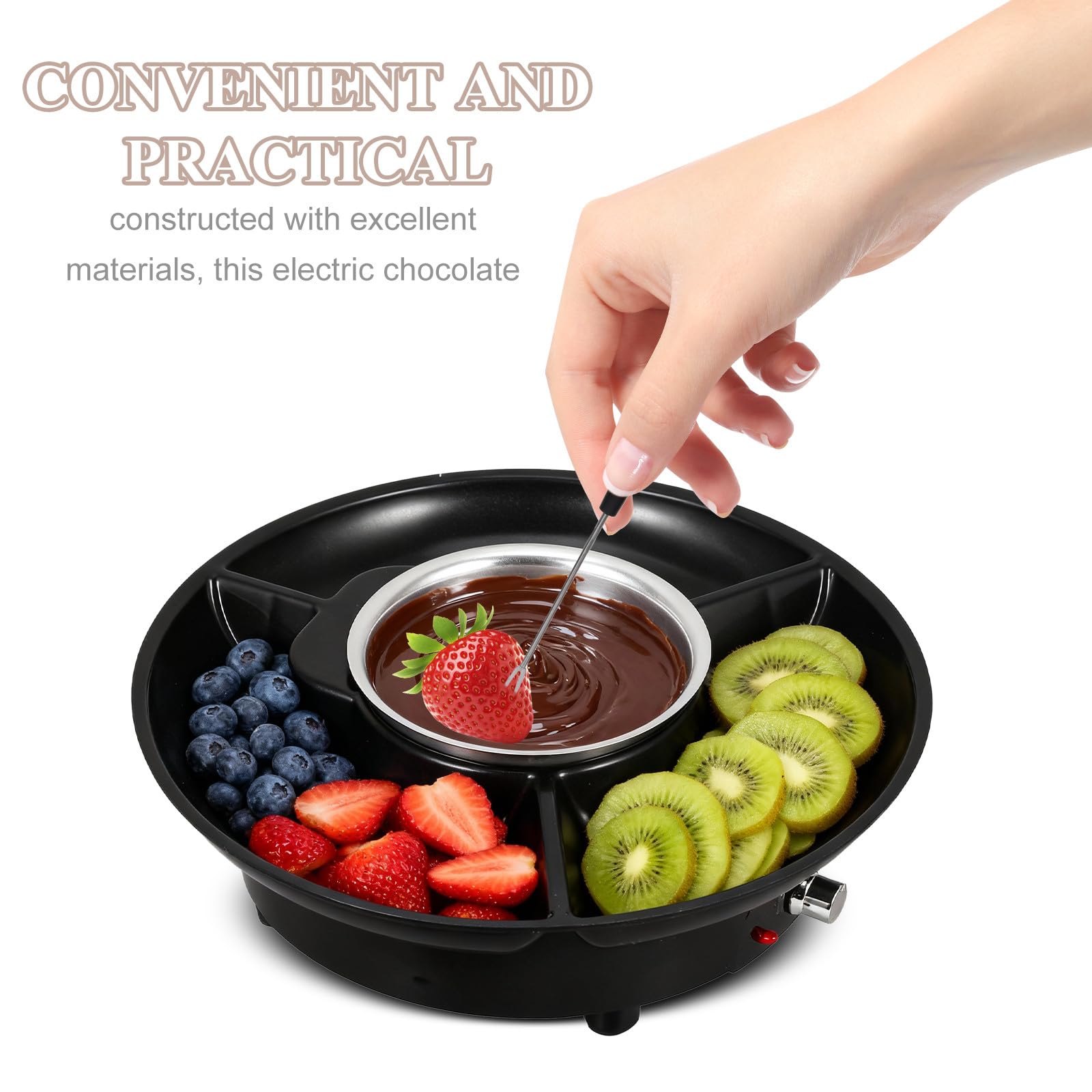 1 Fontaine à fondue chocolat noir : appareil électrique pour faire fondre le chocolat – kit à fondue pour tremper fruits et guimauves – idéal pour recevoir à la maison (prise UE)