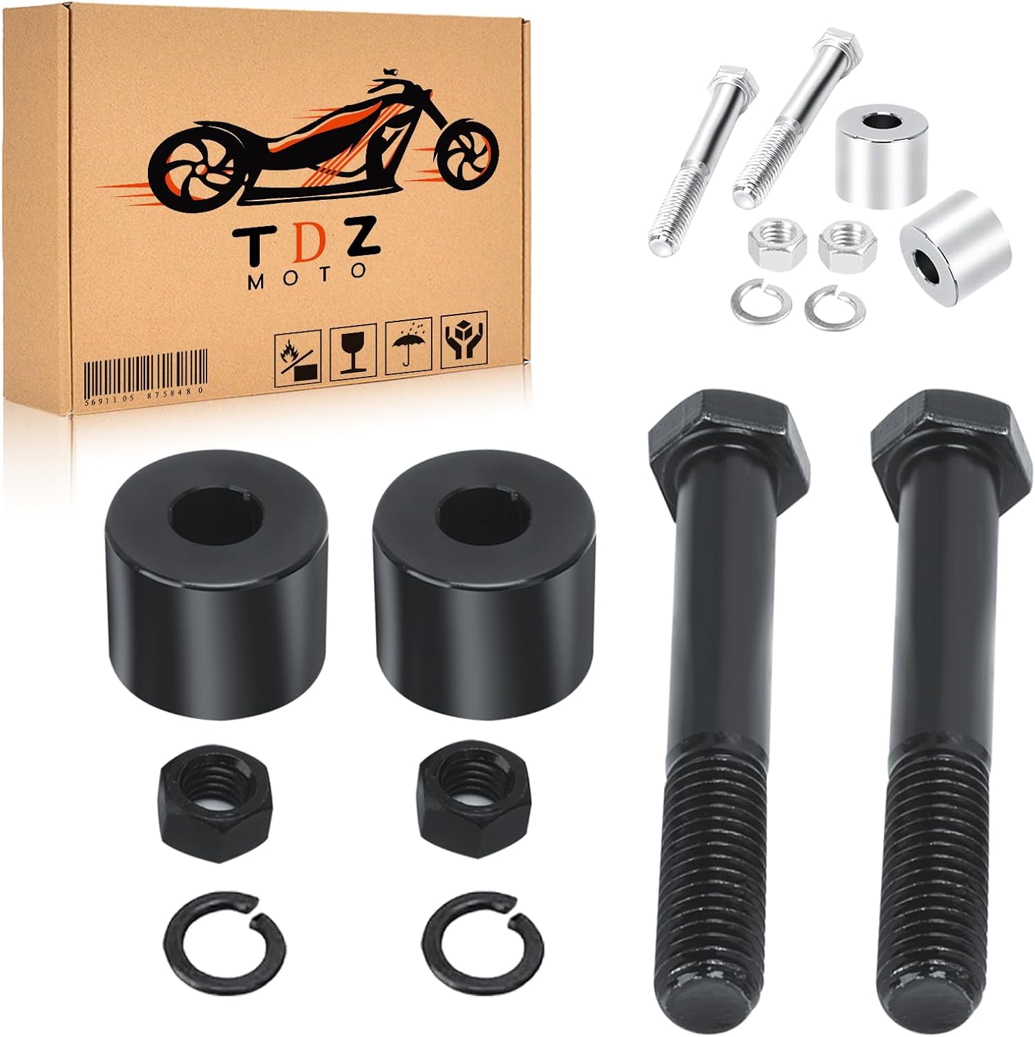 TDZ 1'' Inch Rise Handlebar Risers Extension For Harley 1-1/4'' Handlebars Black Motorcycle Spacers(Black)