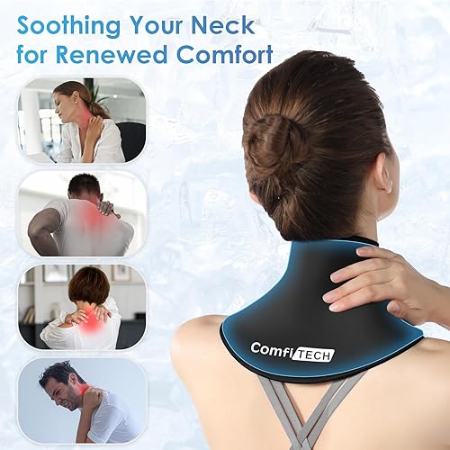 Miniatura 4 de ComfiTECH Bolsa de hielo para el cuello con cobertura de gel extendida para cuello cervical, hombro y costillas, aplicación reutilizable en frío