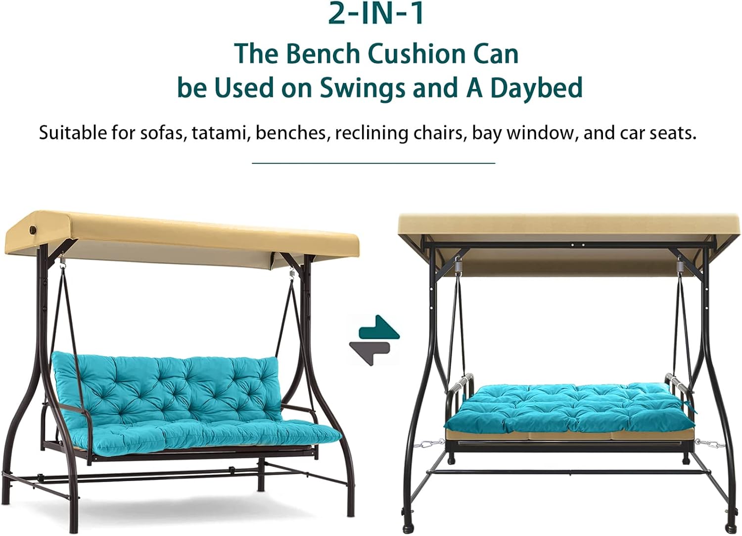 Swing Replacement Seat Cushions, 2-3 Seater Bench Cushions for Outdoor Furnitur with Backrest, Garden Recliner Seat Cushions Waterproof Sofa Pads