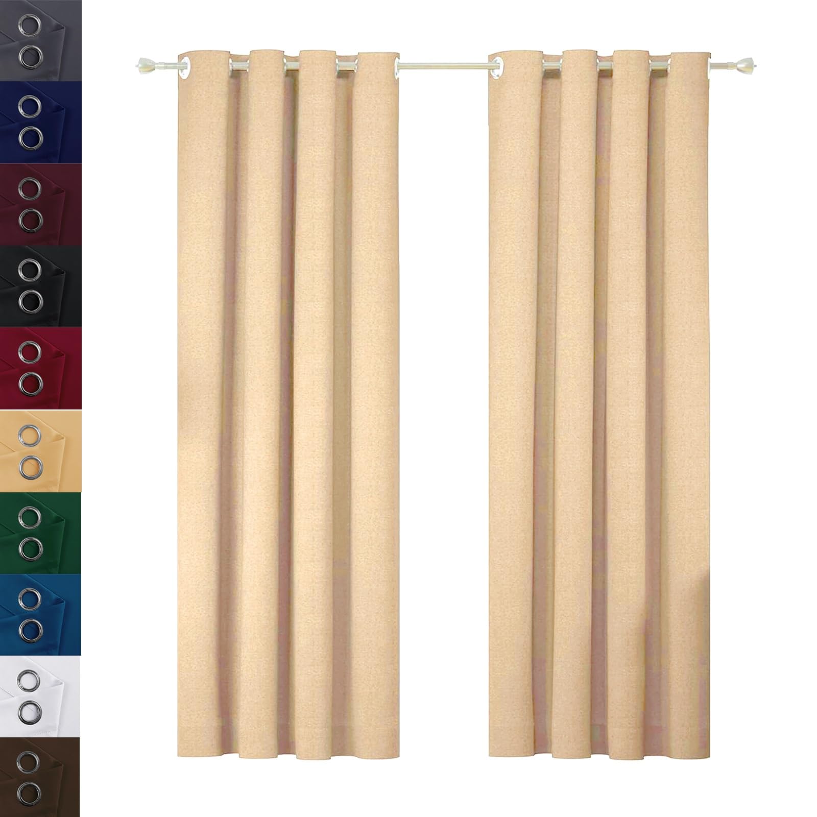 WUXXIANG Blackout Curtains 2 Panels Set 210 x 250 cm Weather Resistant Durable, Full Blackout Curtains Thermal Curtains, with Blackout Lining, for Home Fashion Decor, Beige