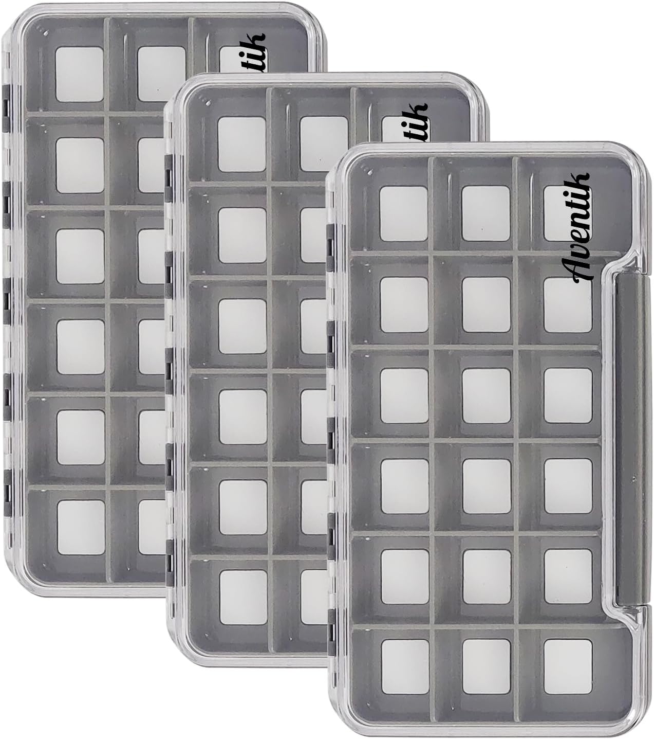 Aventik Slim Waterproof Fly Box with Magnetic Insert Clear Lid Fly Fishing Storage Case Multiple CompartmentsPocket Size for Flies & Hooks 7.36X4.02X0.63inch (3PC-H046-18C:7.36"L x 4.02"W x 0.63"H)