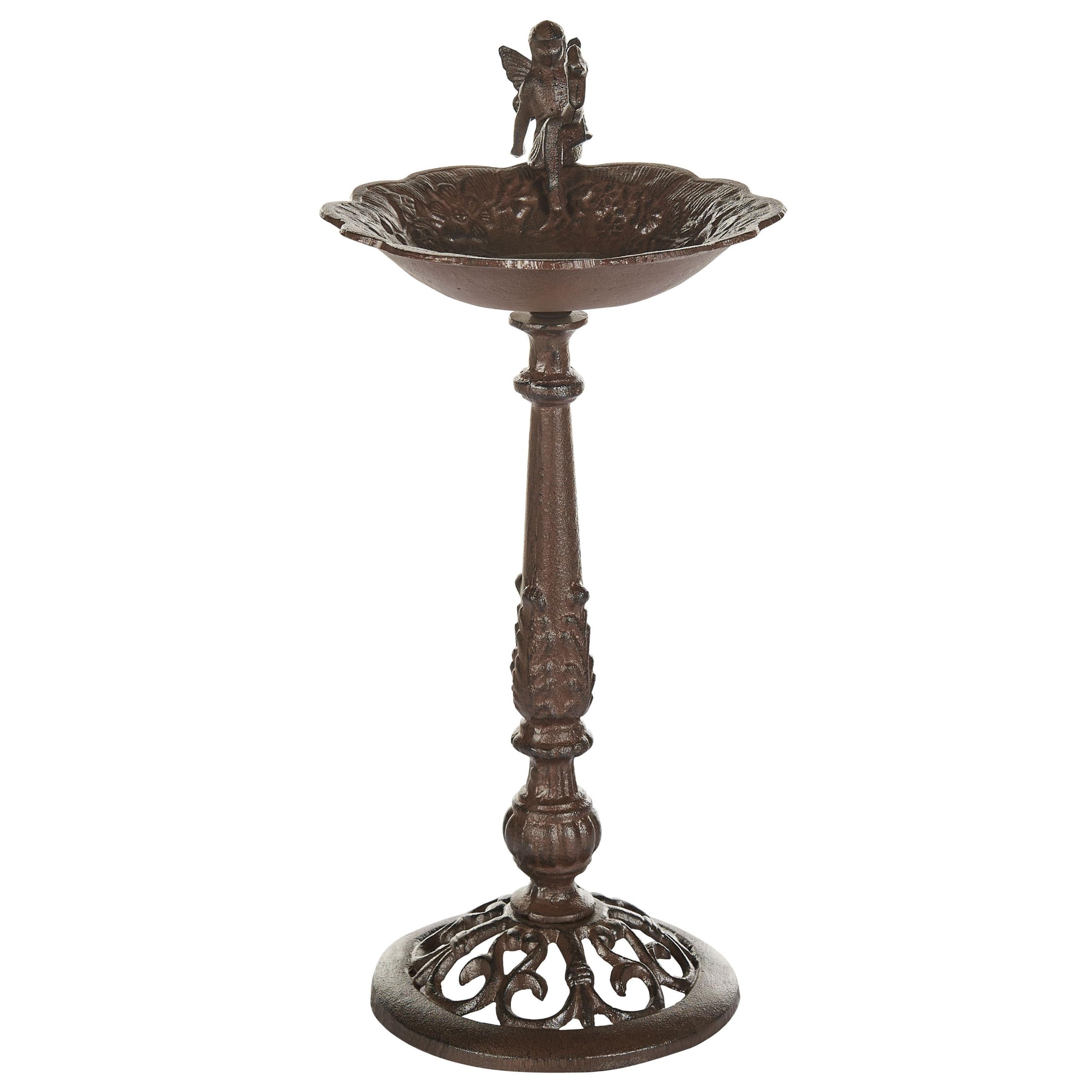 Beliani Stehende Garten Vogeltränke mit Standfuß Feen-Figur Metall braun 53 cm hoch Lark