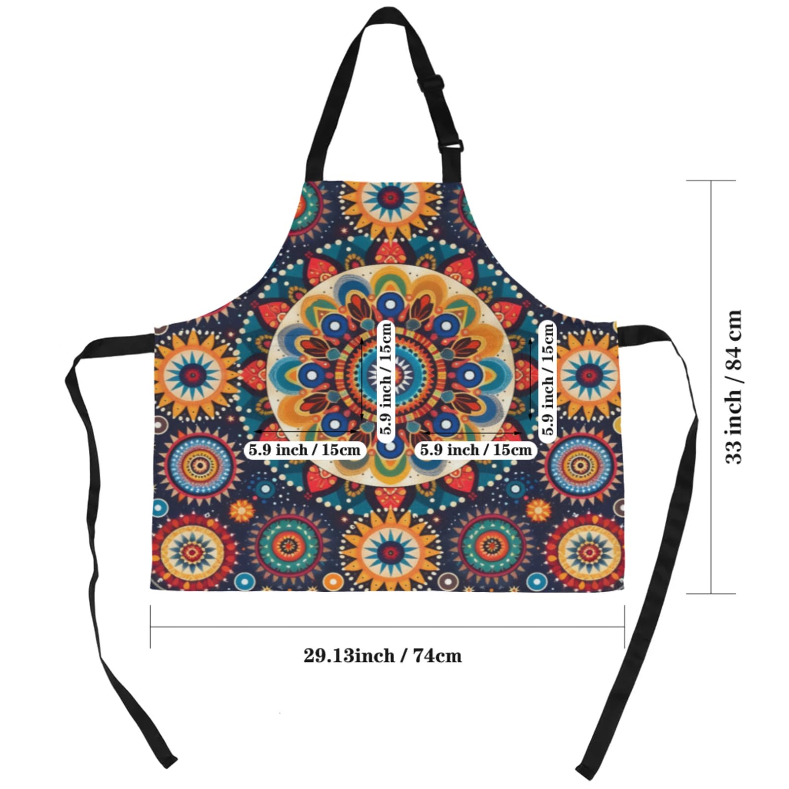 Aglebo Mandala Flower Hand Painted Chef Apron with Pockets Adjustable Shoulder Strap Waterproof Cooking Apron for Kitchen Baking Gardening Pottery Painting