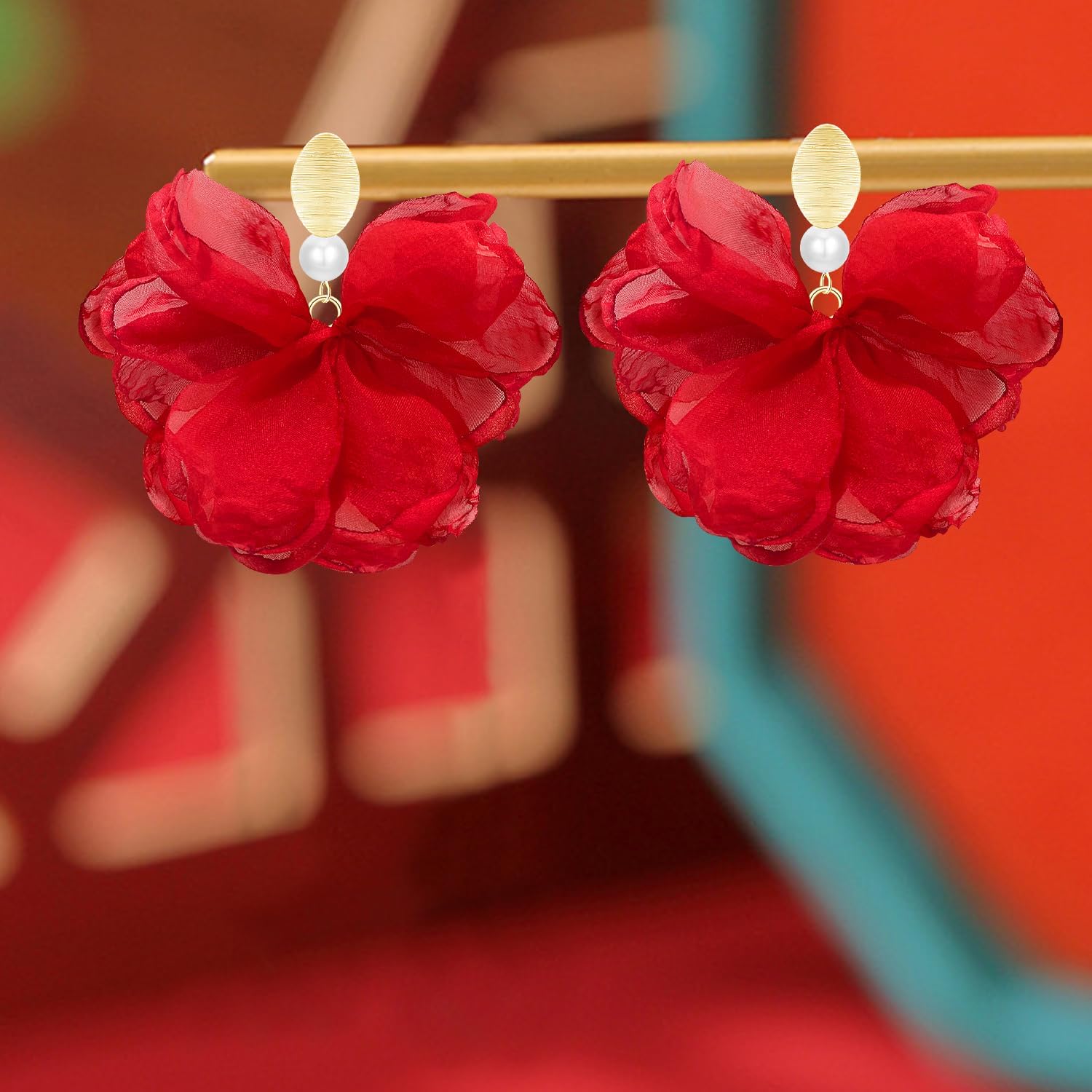 GPASTG Handmade Fabric Flower Petal Fringe Dangle Drop Earrings Bohemian Floral Tassel Stud Earrings For Women - Image 6