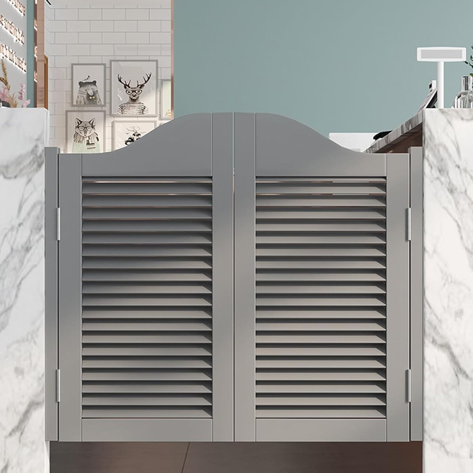 Porte Interne A Persiana In Legno Massello, Porta Stile Saloon, Western Da Cowboy, Divisorio Battente Con Chiusura Automatica - Design Mezza Staccionata(C,102x91cm/40x36in)