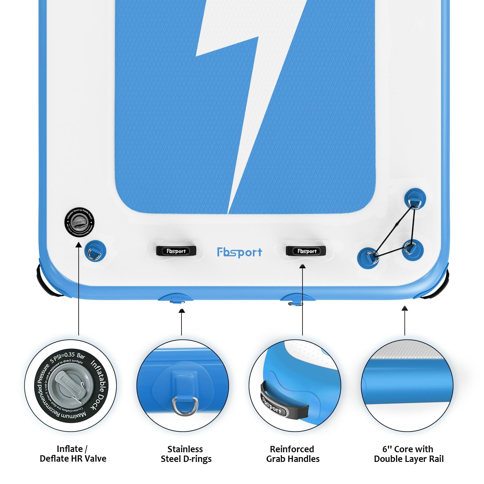 FBSPORT Plateforme Gonflable Flottante - Tapis d’Eau pour Plusieurs Personnes, Île Flottante avec Surface Antidérapante et Sac de Transport, Plateforme de Bain pour Mer, Piscine et Lac