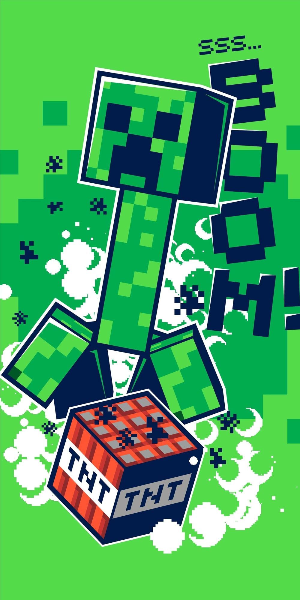 Jerry Fabrics Green Minecraft Beach Towel, Bath Towel, Hand Towel, Creeper Tnt Boom, Video Game 70 X 140 Cm, 100% Cotton
