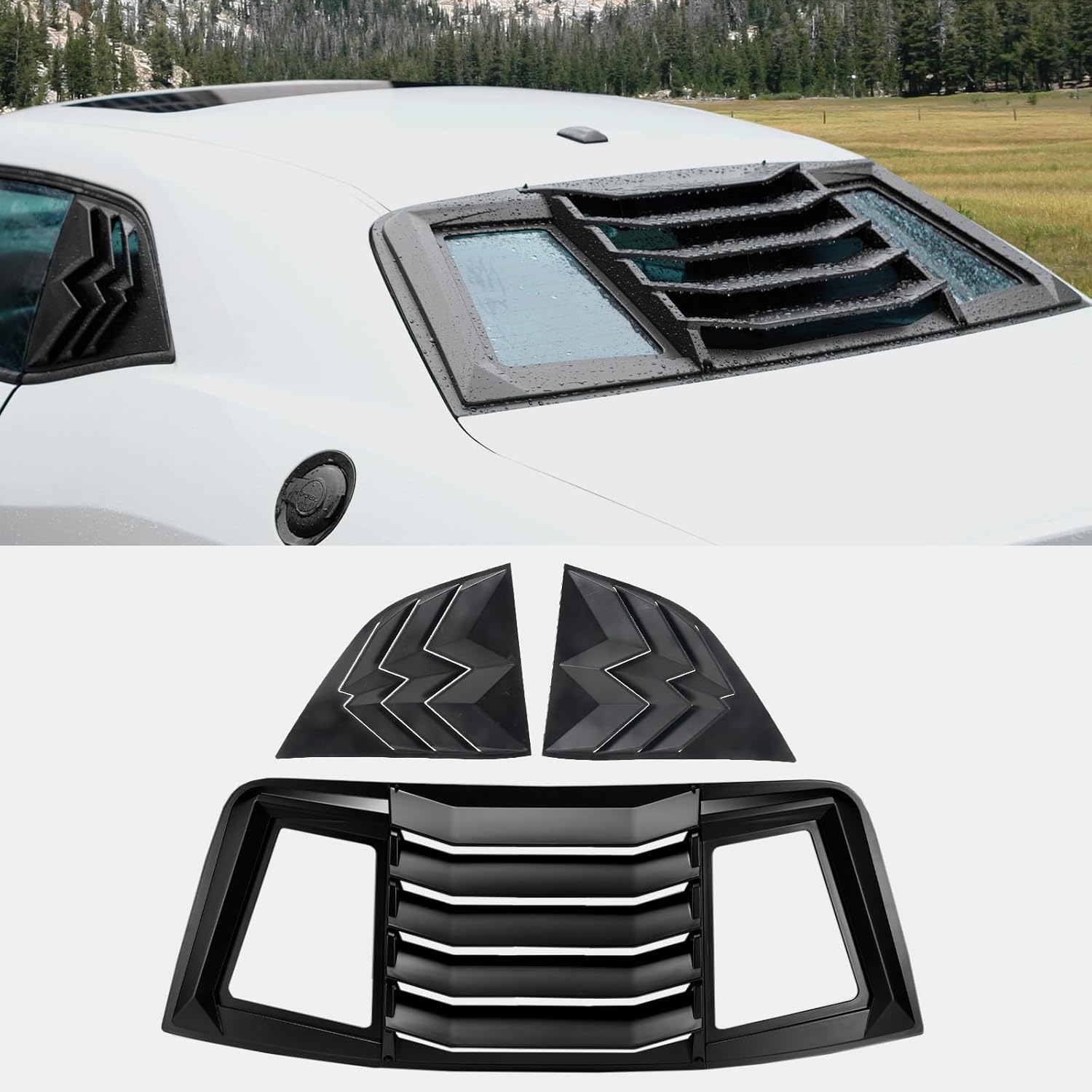 HAKA TOUGH Window Scoop Louvers for Dodge Challenger 2016-2022 Accessories, Challenger Side Window Scoop Sun Shade Rear Window Louver 3 PCS Black